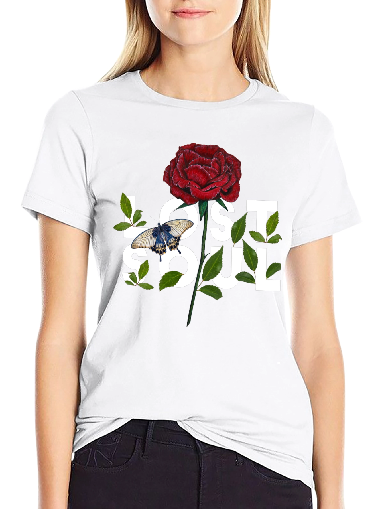 Lost Soul Rose Graphic Tee - Black Casual T-Shirt