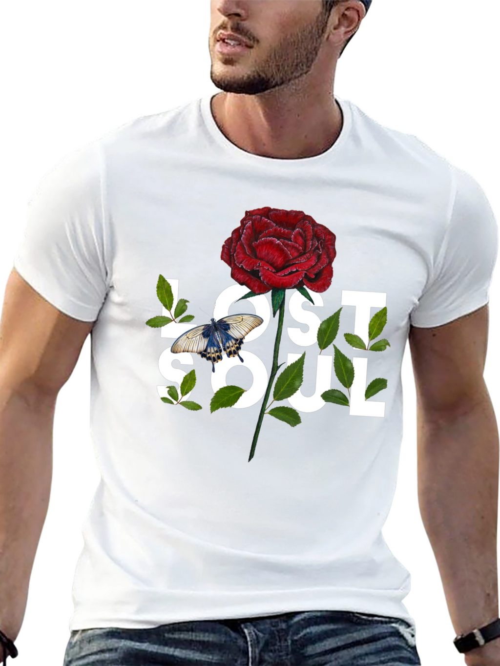 Lost Soul Rose Graphic Tee - Black Casual T-Shirt