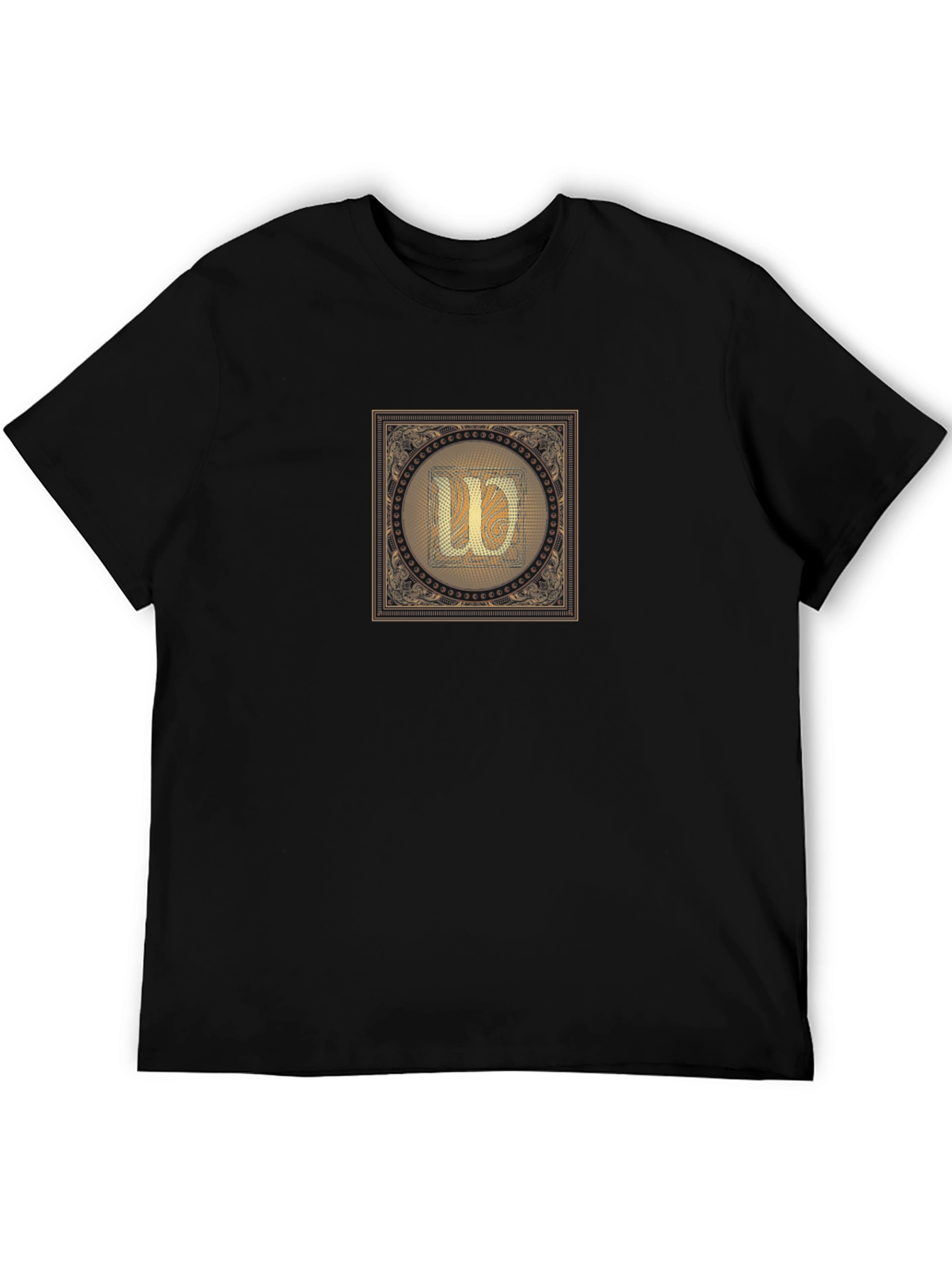 Ornate Letter U Black T-Shirt
