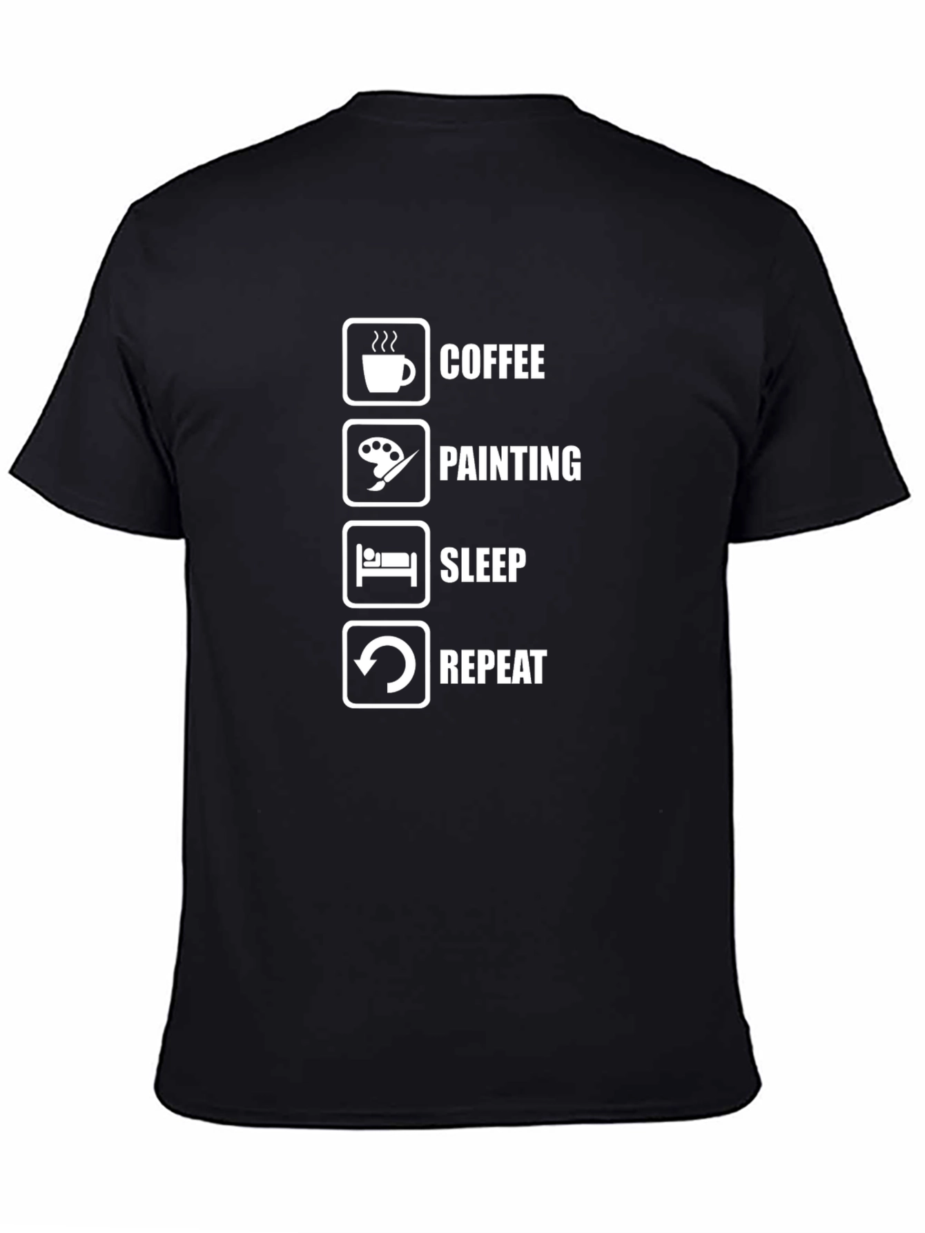 Coffee Painting Sleep Repeat Black Graphic T-Shirt