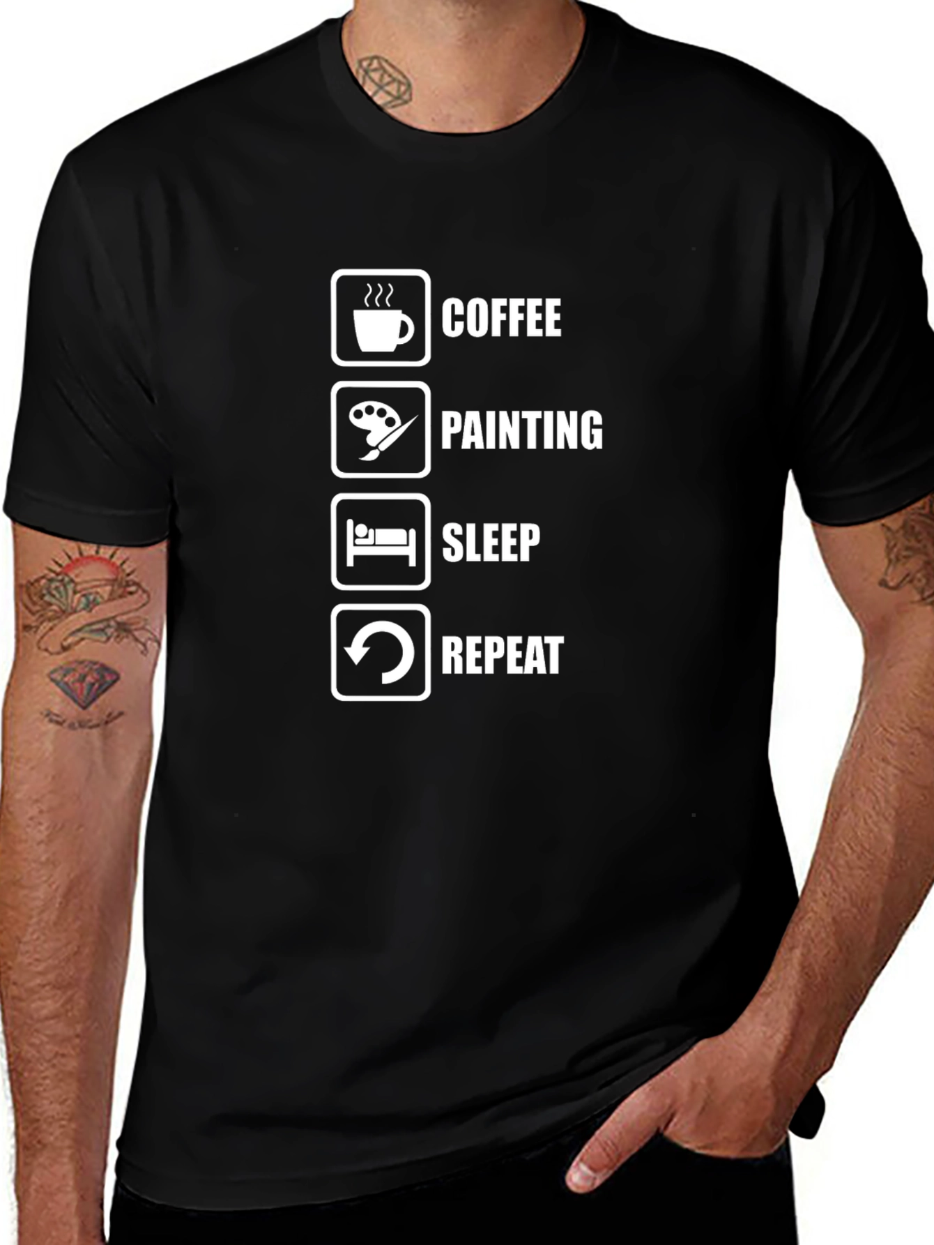 Coffee Painting Sleep Repeat Black Graphic T-Shirt