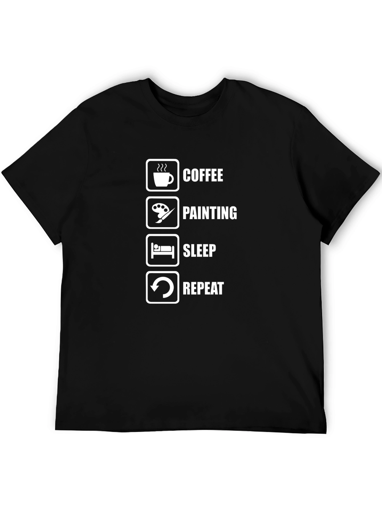 Coffee Painting Sleep Repeat Black Graphic T-Shirt