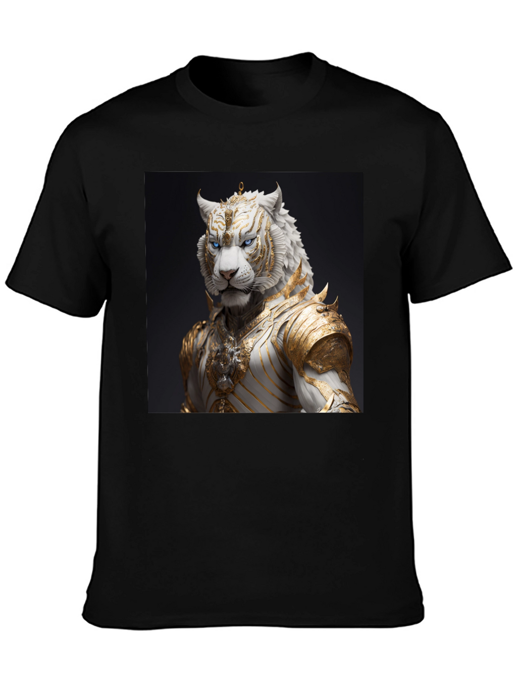 Black T-Shirt with Regal White Tiger Graphic