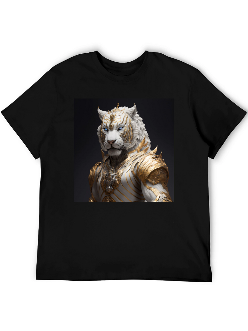 Black T-Shirt with Regal White Tiger Graphic