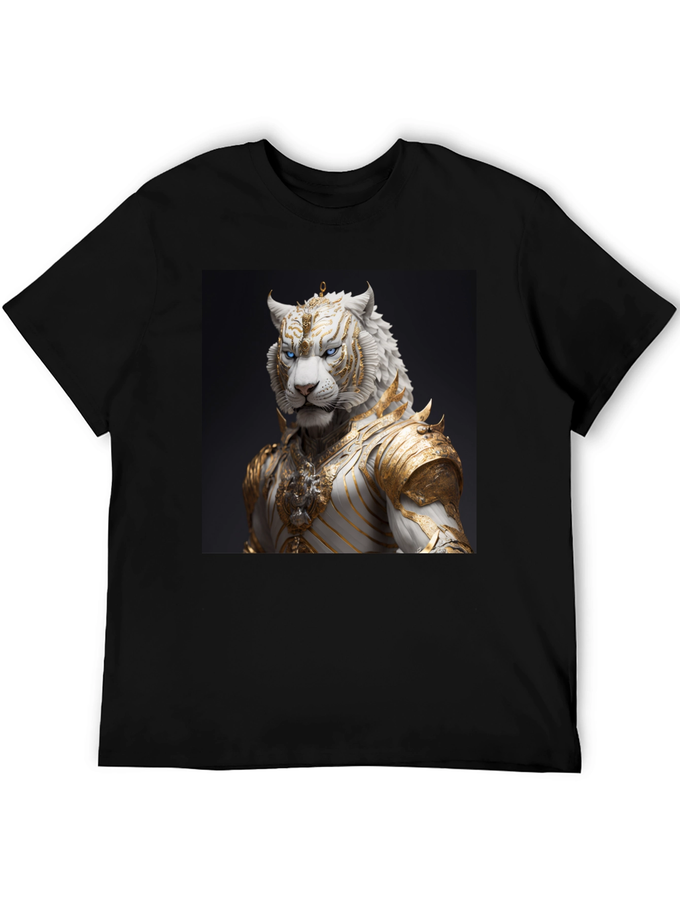 Black T-Shirt with Regal White Tiger Graphic