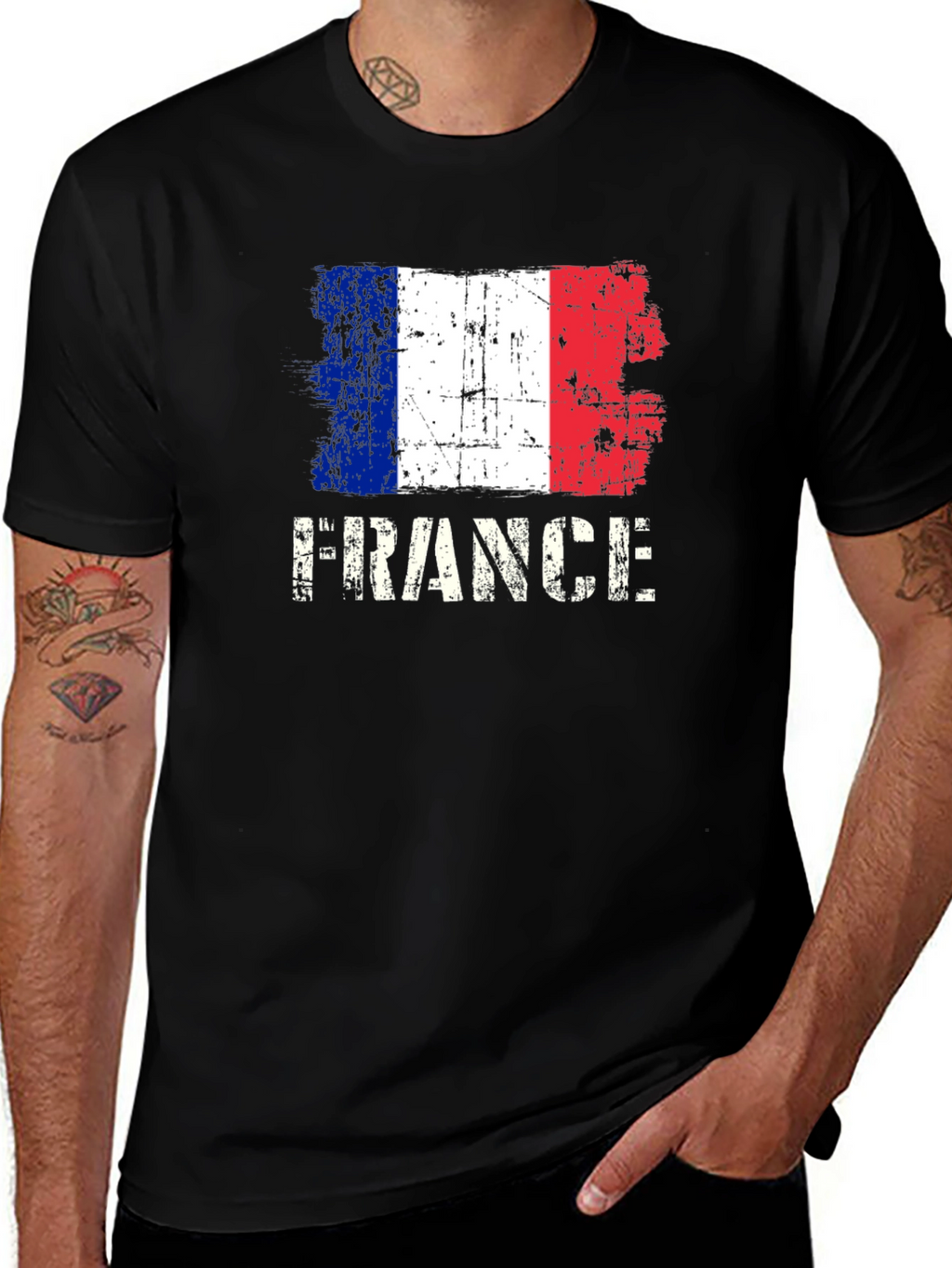 France Flag Graphic T-Shirt - Distressed Design