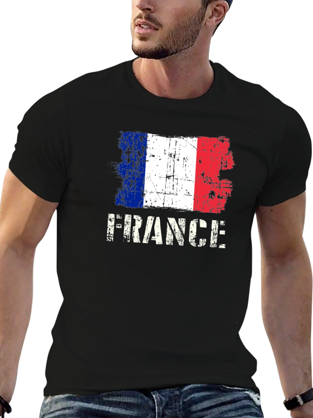 France Flag Graphic T-Shirt - Distressed Design