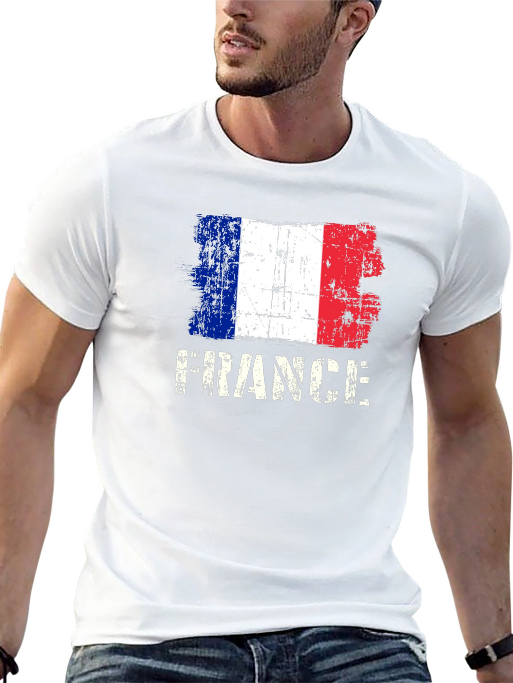 France Flag Graphic T-Shirt - Distressed Design