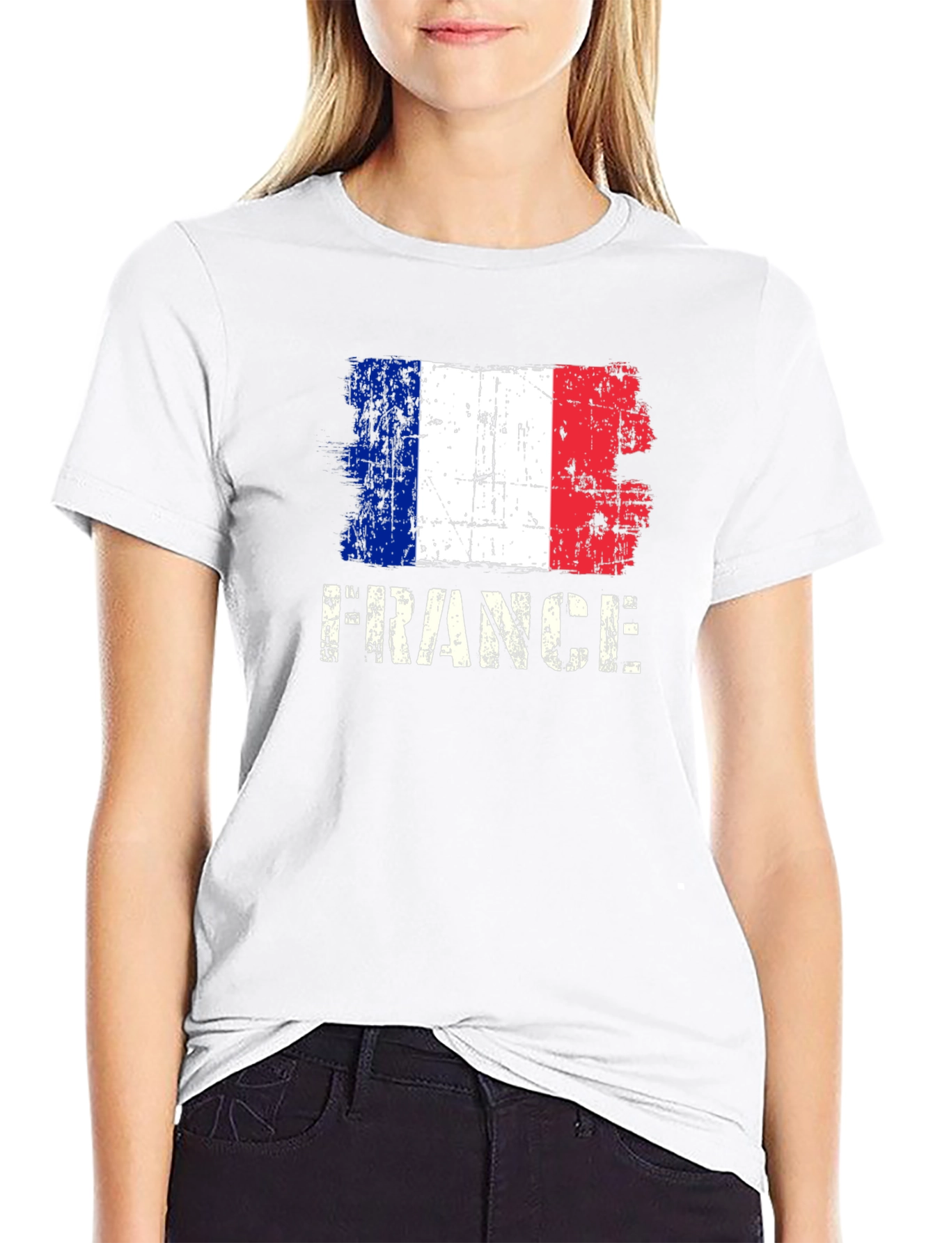 France Flag Graphic T-Shirt - Distressed Design