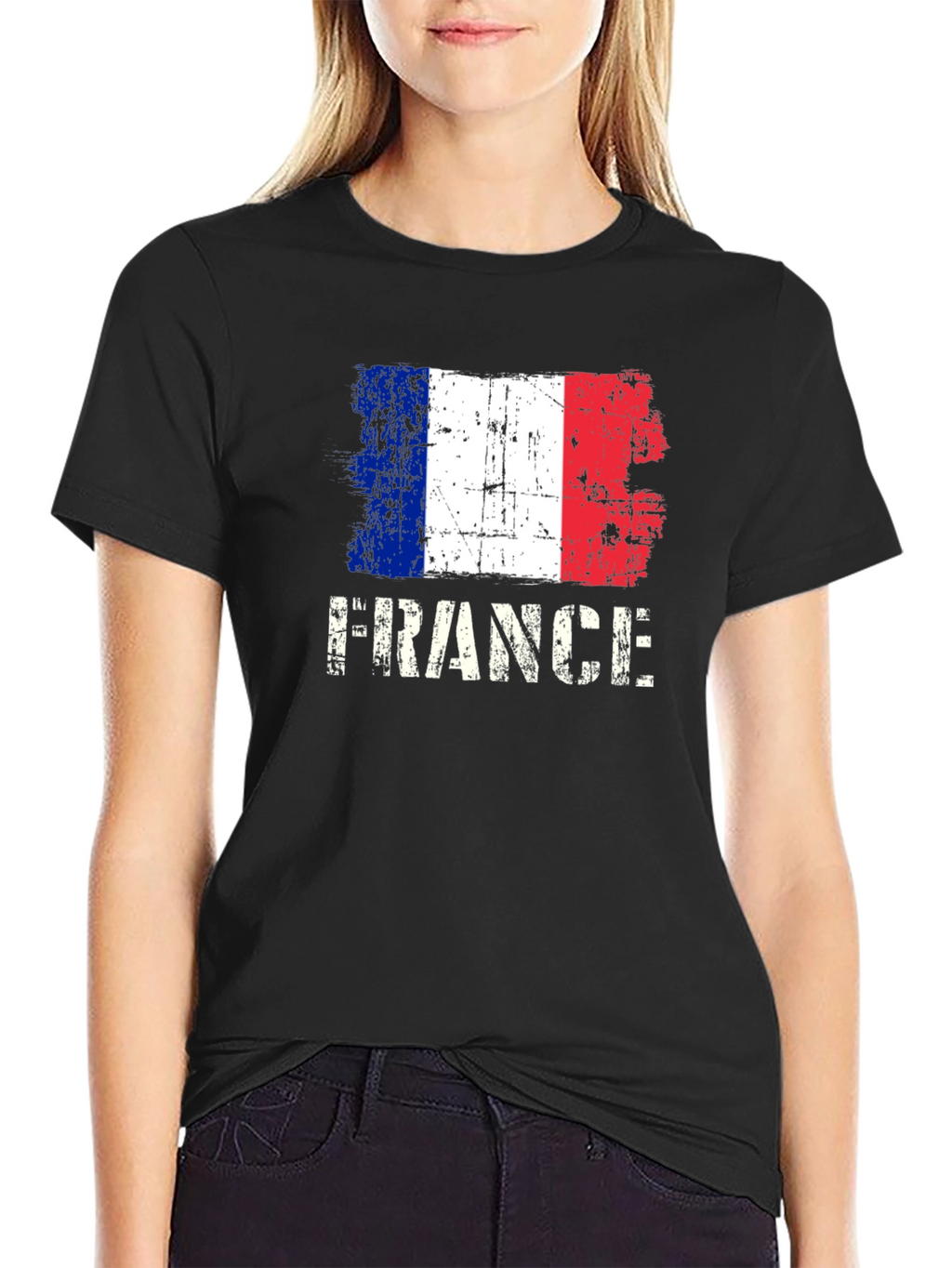 France Flag Graphic T-Shirt - Distressed Design