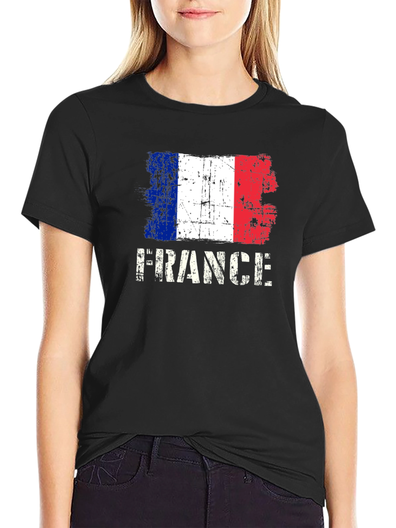 France Flag Graphic T-Shirt - Distressed Design