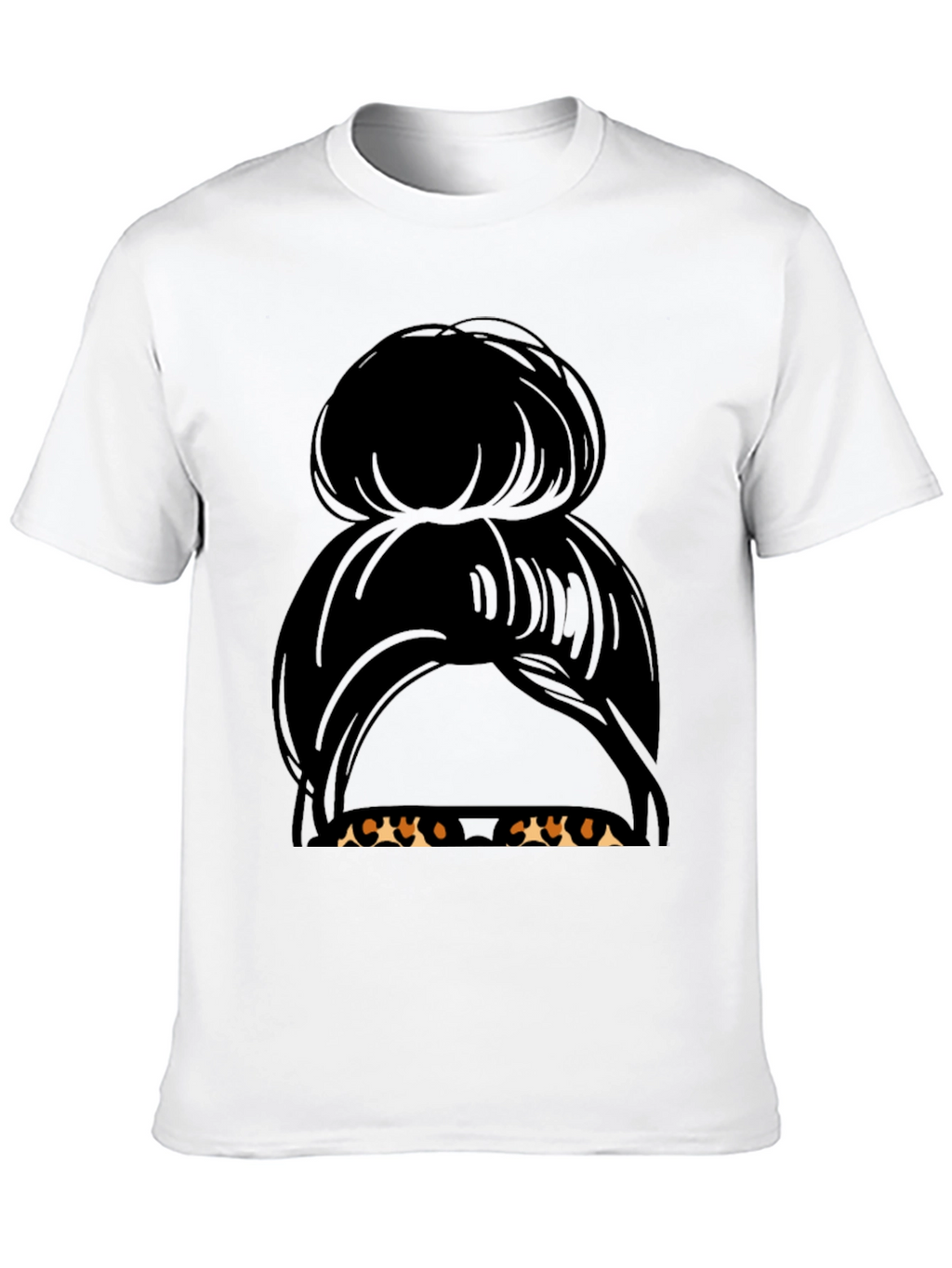 Messy Bun Hair Leopard Sunglasses T-Shirt