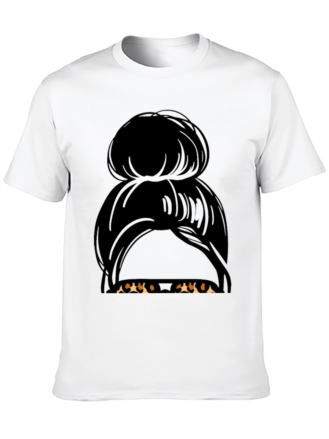Messy Bun Hair Leopard Sunglasses T-Shirt