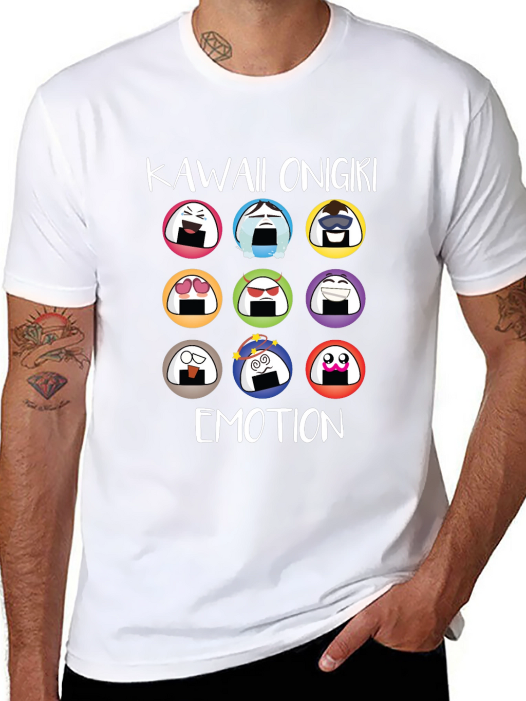 Kawaii Onigiri Emotion T-Shirt - Rice Ball Graphic Tee