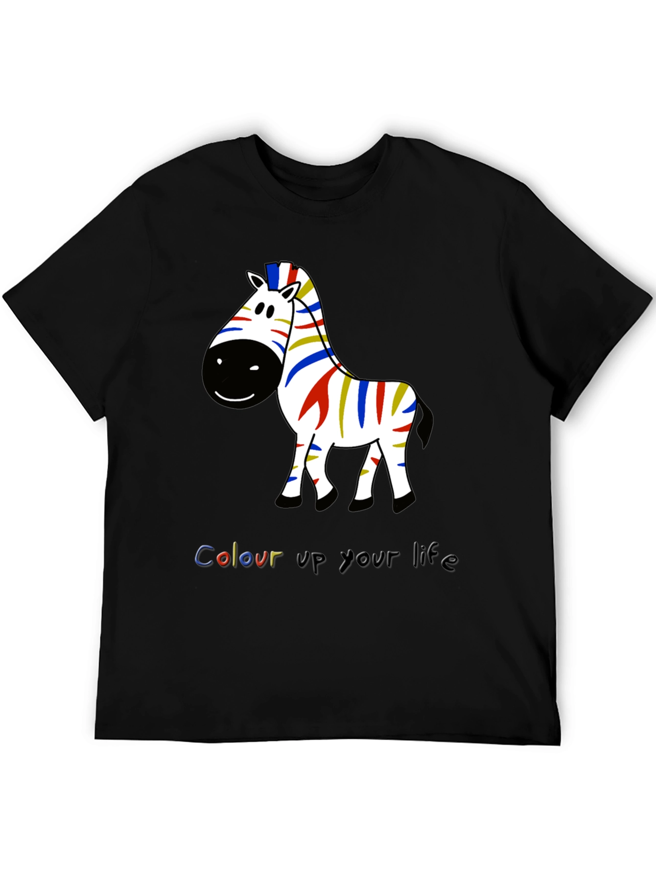 Colorful Zebra Graphic Tee - Mens Black T-Shirt