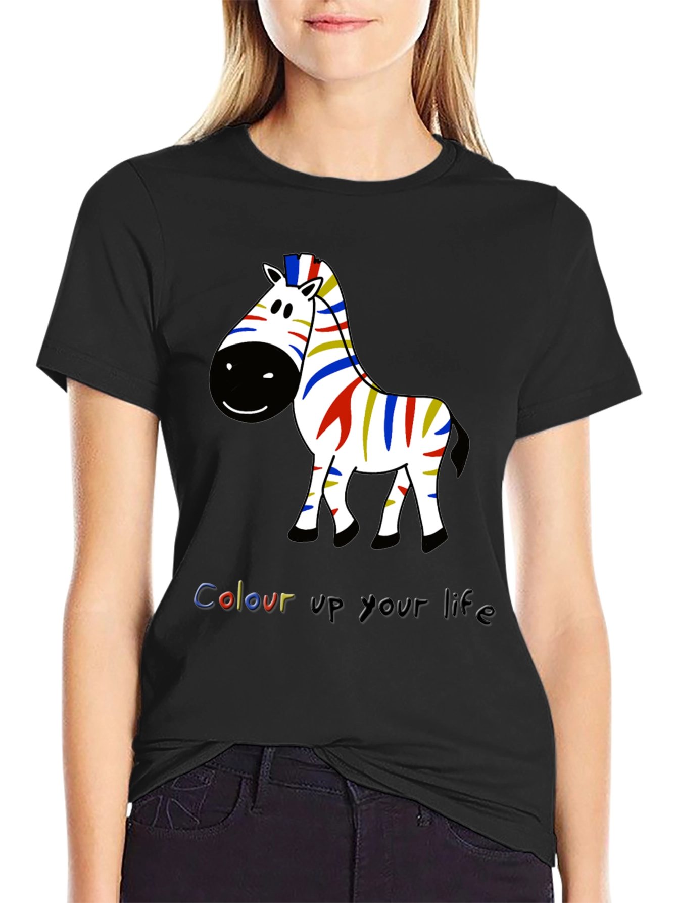 Colorful Zebra Graphic Tee - Mens Black T-Shirt