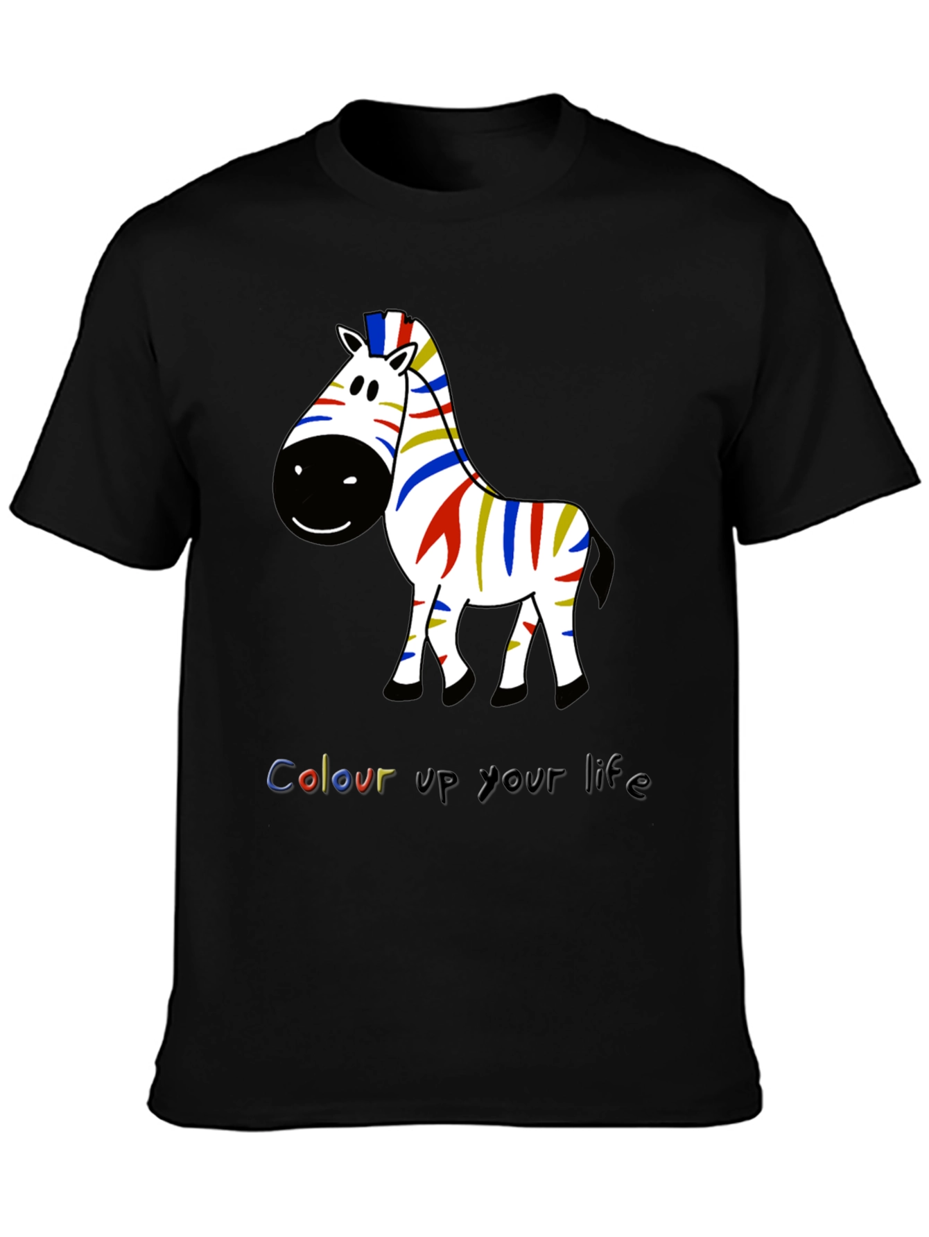 Colorful Zebra Graphic Tee - Mens Black T-Shirt