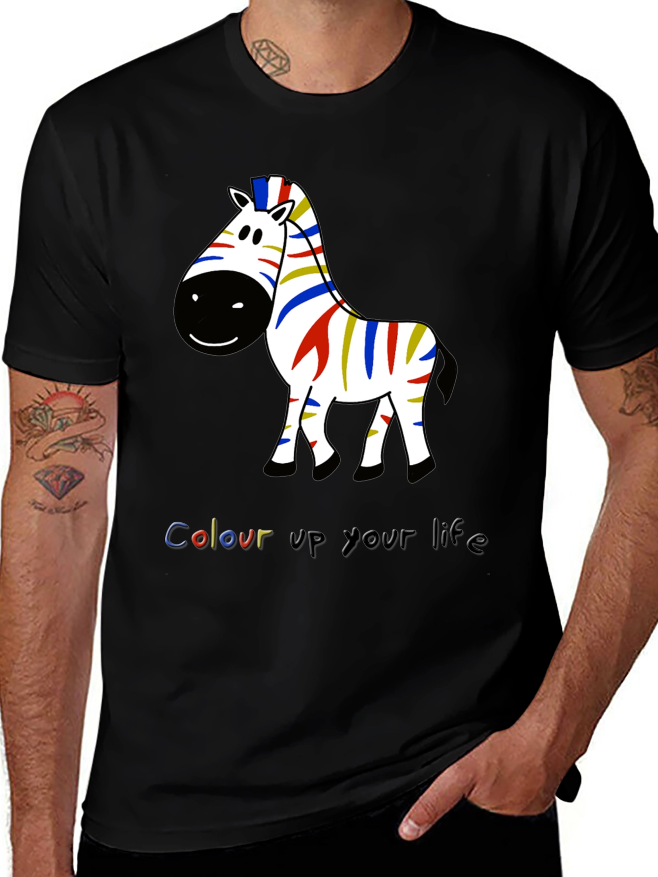 Colorful Zebra Graphic Tee - Mens Black T-Shirt