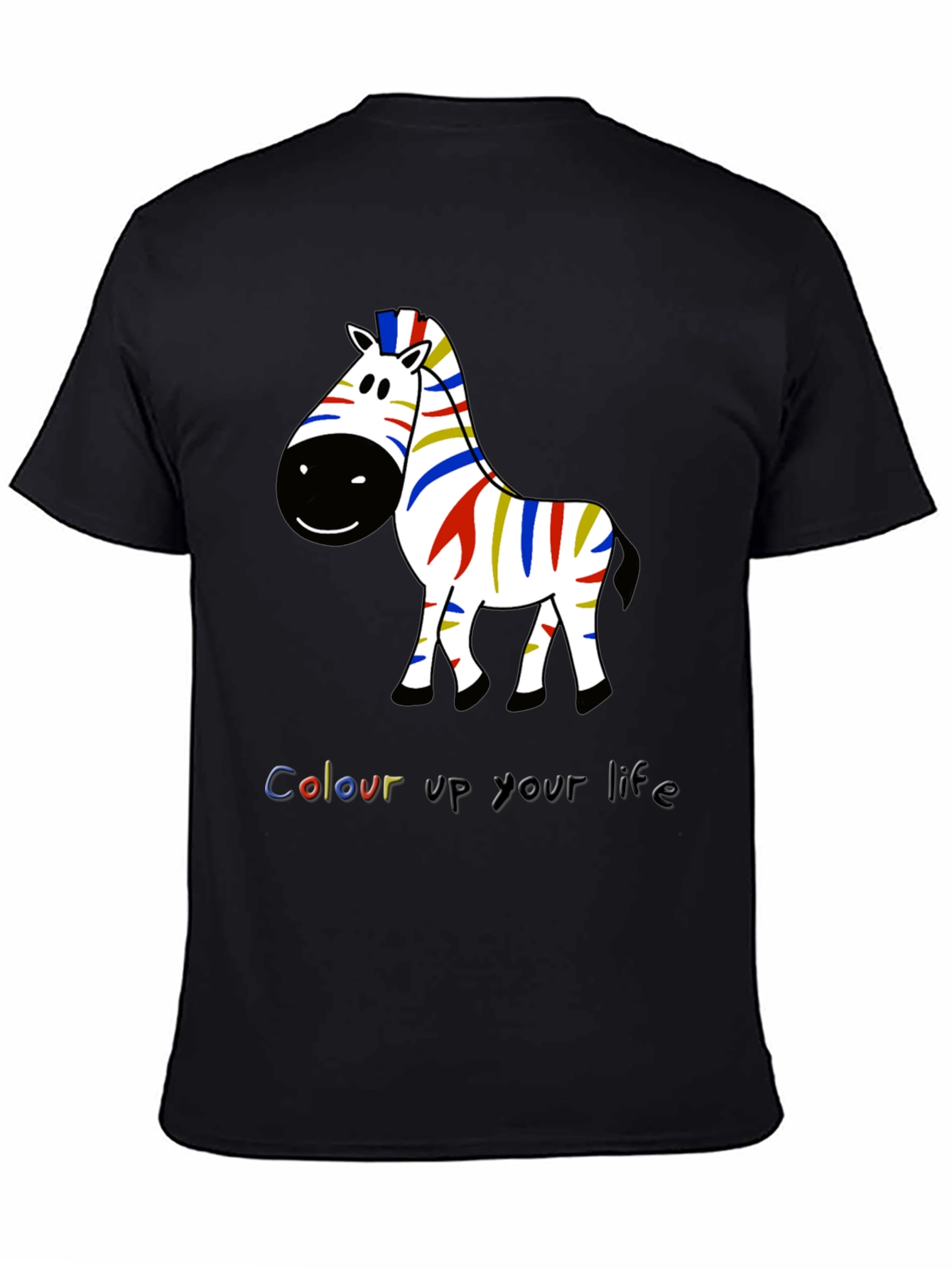 Colorful Zebra Graphic Tee - Mens Black T-Shirt