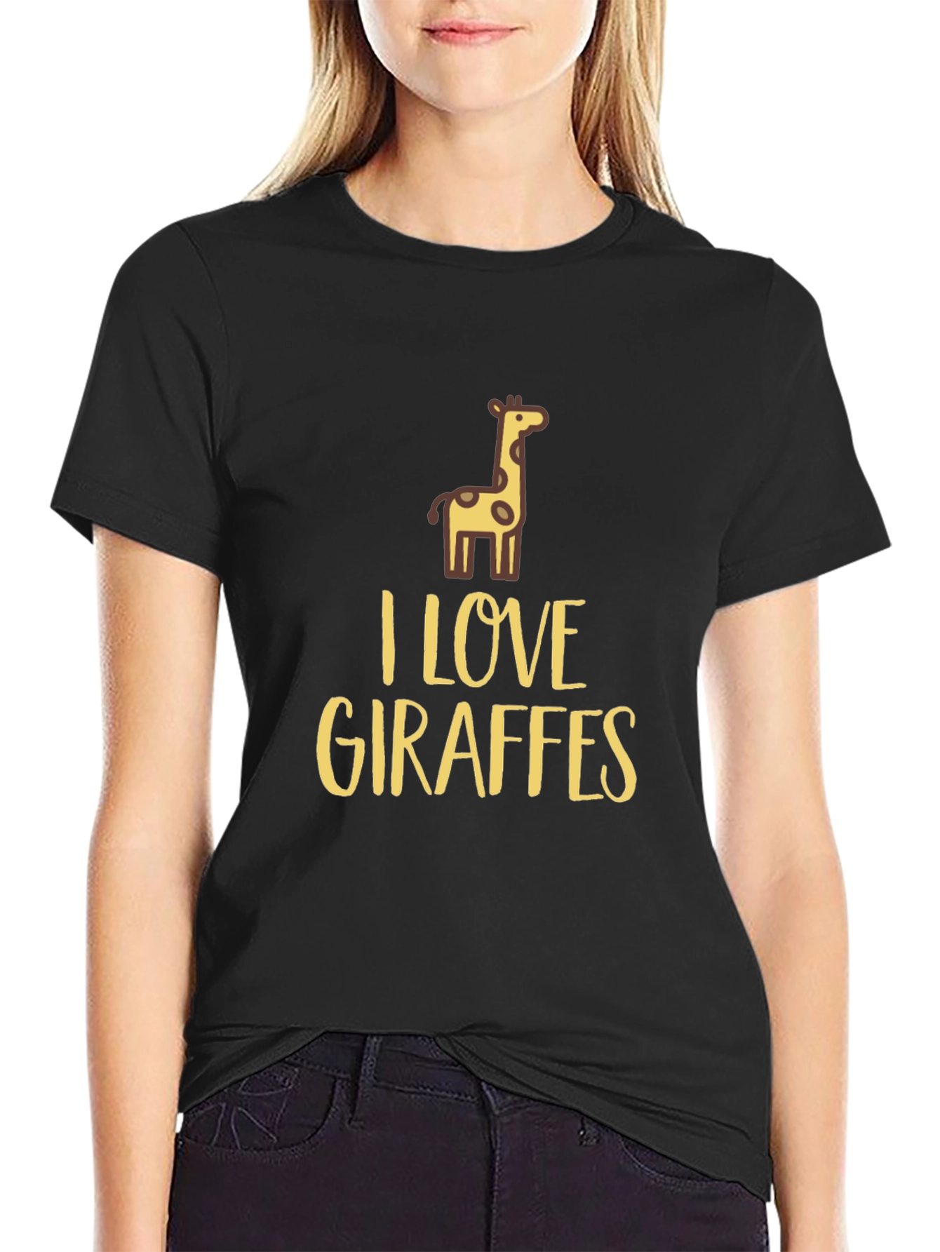 I Love Giraffes Graphic Tee - Mens Black Crew Neck