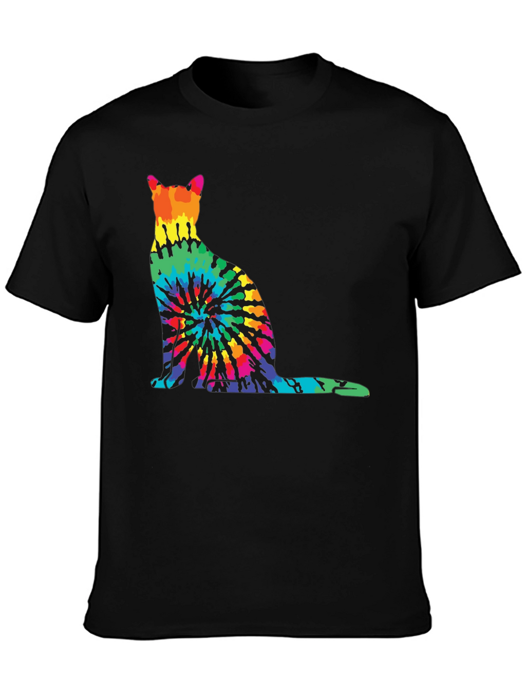Tie-Dye Cat Graphic Tee - Unique Rainbow Cat Design