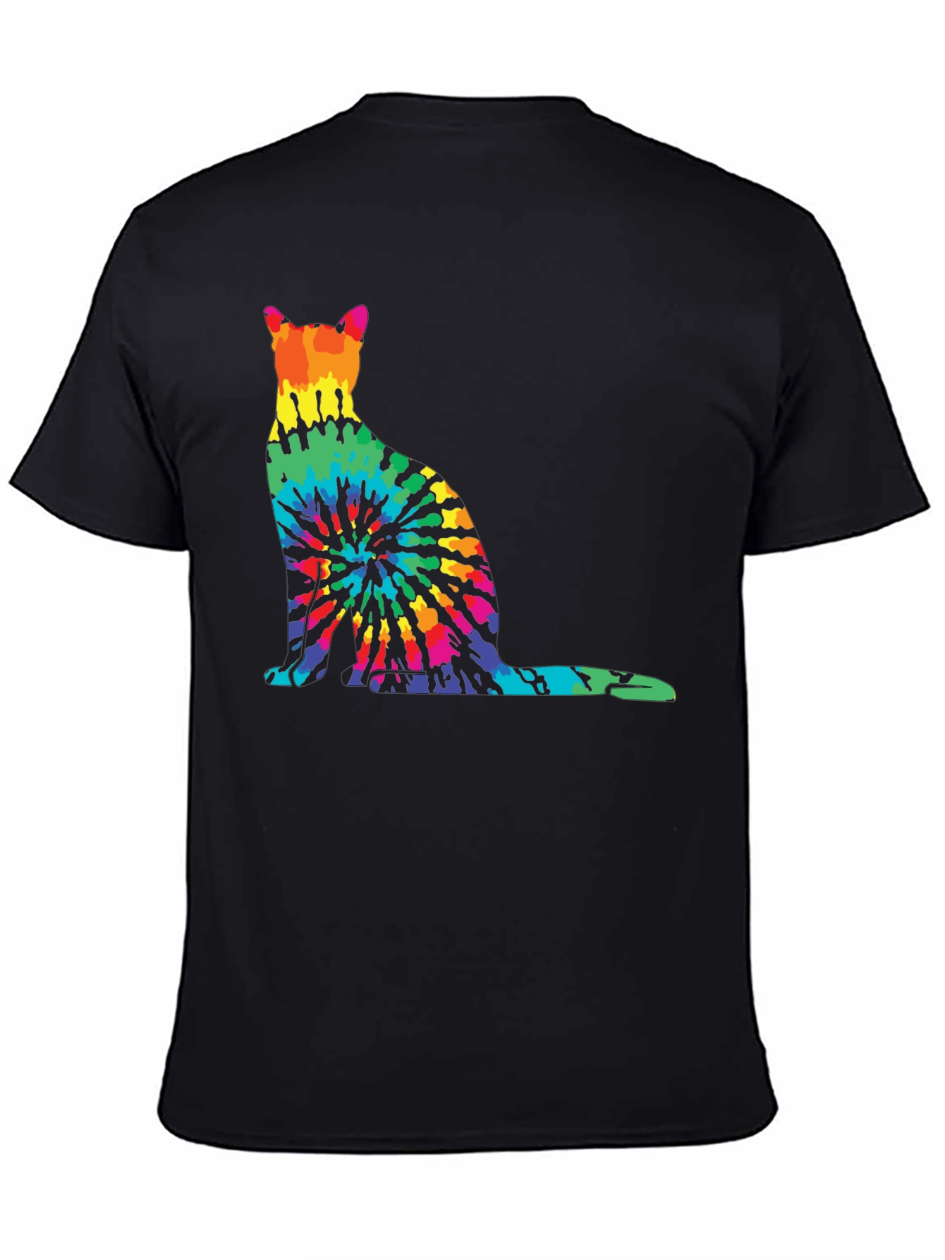 Tie-Dye Cat Graphic Tee - Unique Rainbow Cat Design