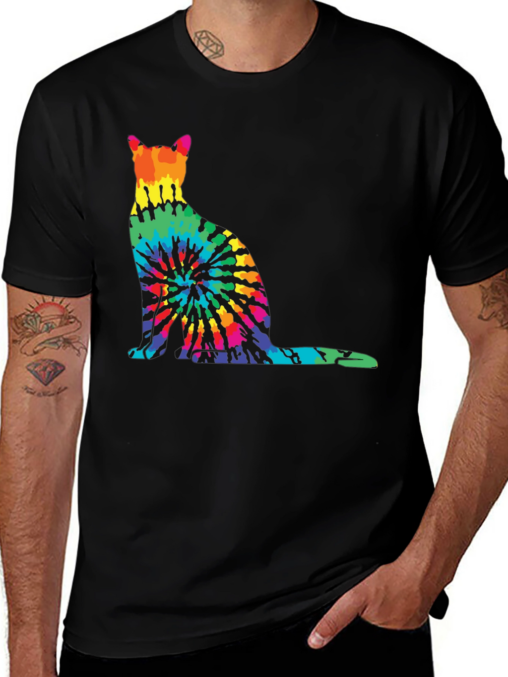 Tie-Dye Cat Graphic Tee - Unique Rainbow Cat Design