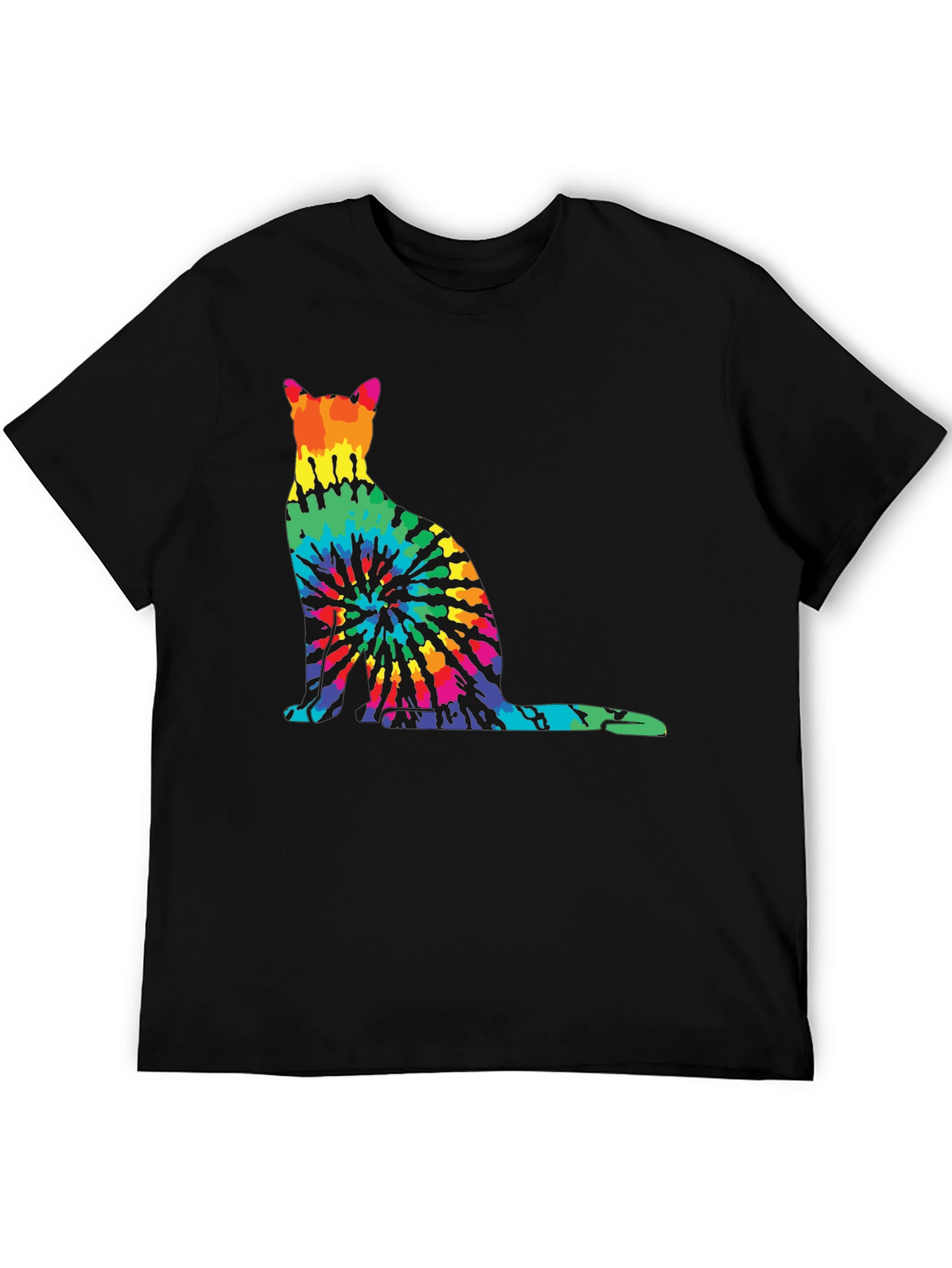 Tie-Dye Cat Graphic Tee - Unique Rainbow Cat Design