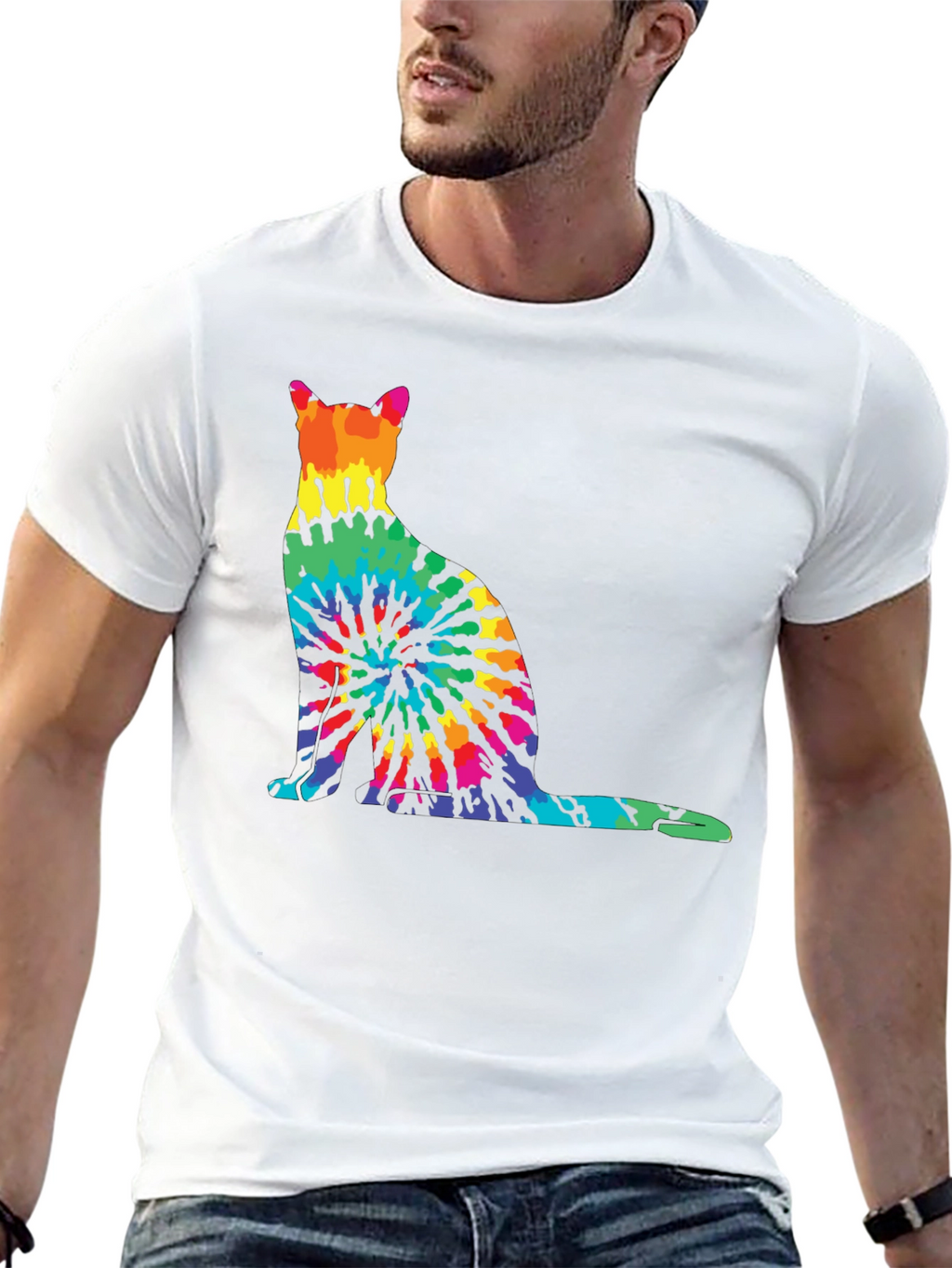 Tie-Dye Cat Graphic Tee - Unique Rainbow Cat Design