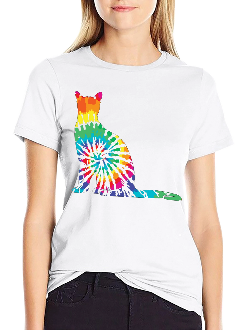 Tie-Dye Cat Graphic Tee - Unique Rainbow Cat Design