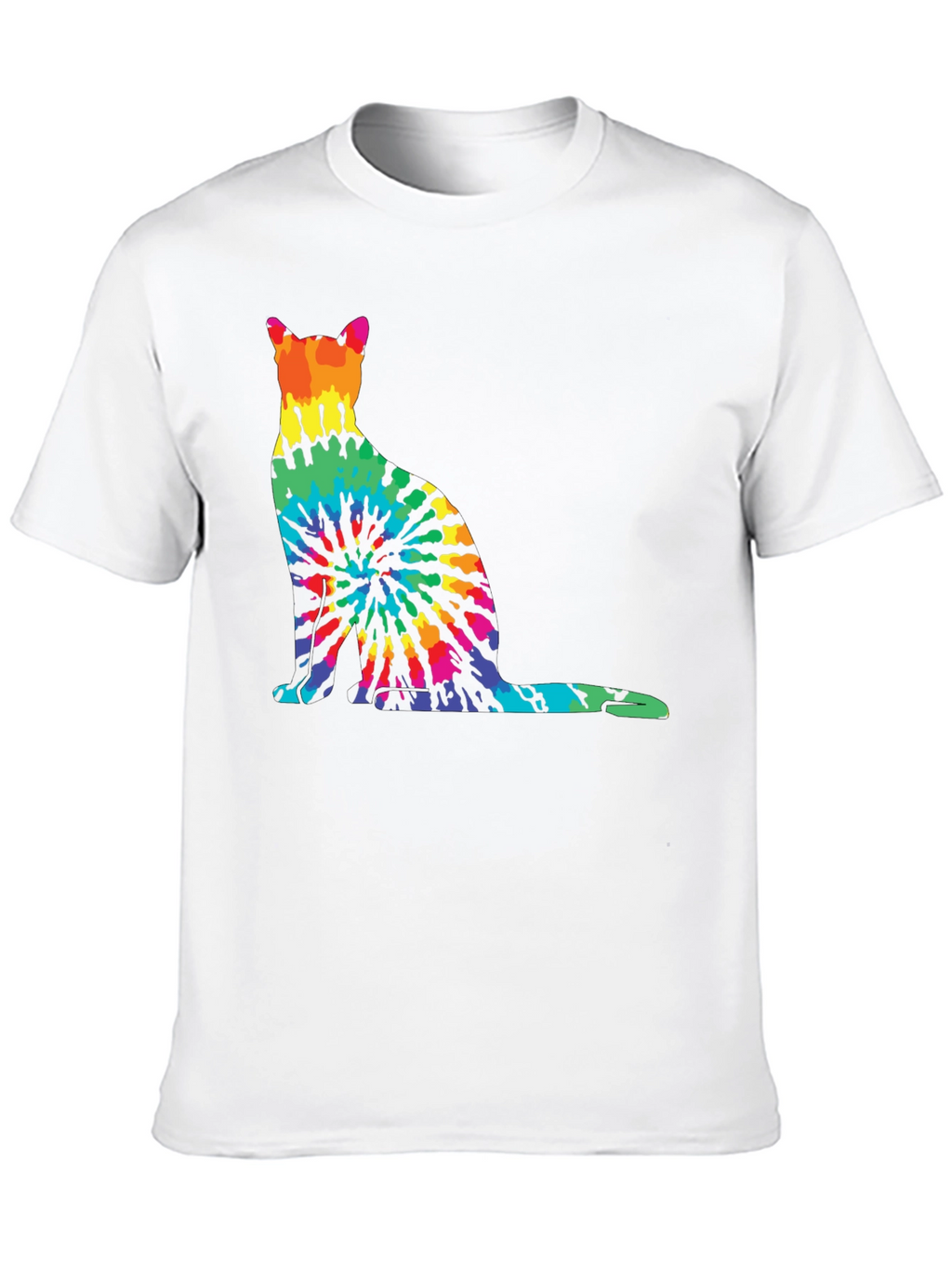 Tie-Dye Cat Graphic Tee - Unique Rainbow Cat Design