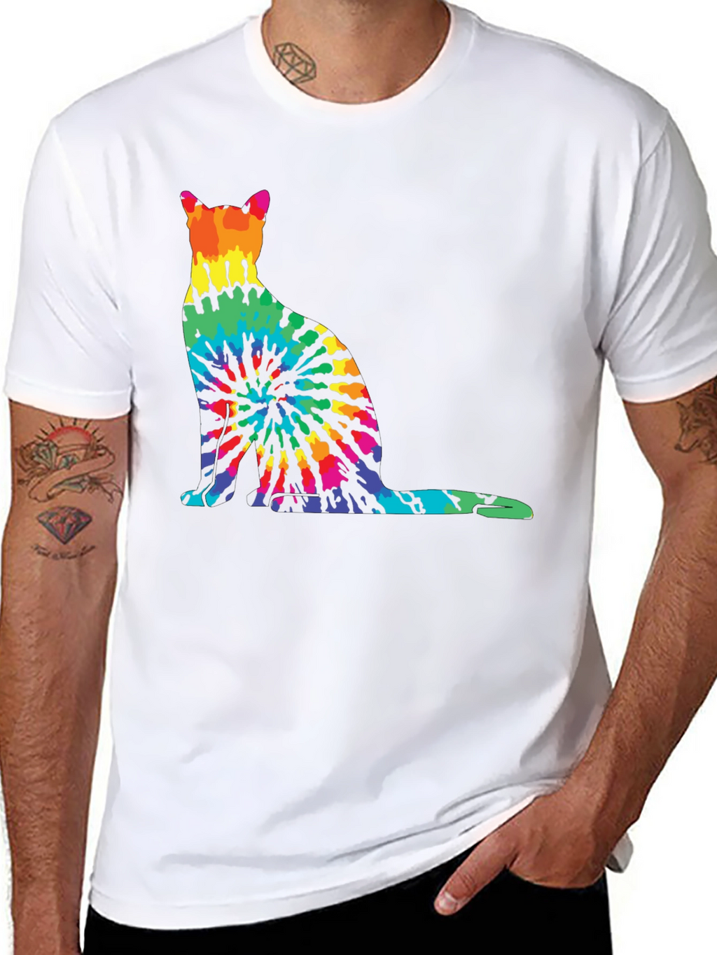 Tie-Dye Cat Graphic Tee - Unique Rainbow Cat Design