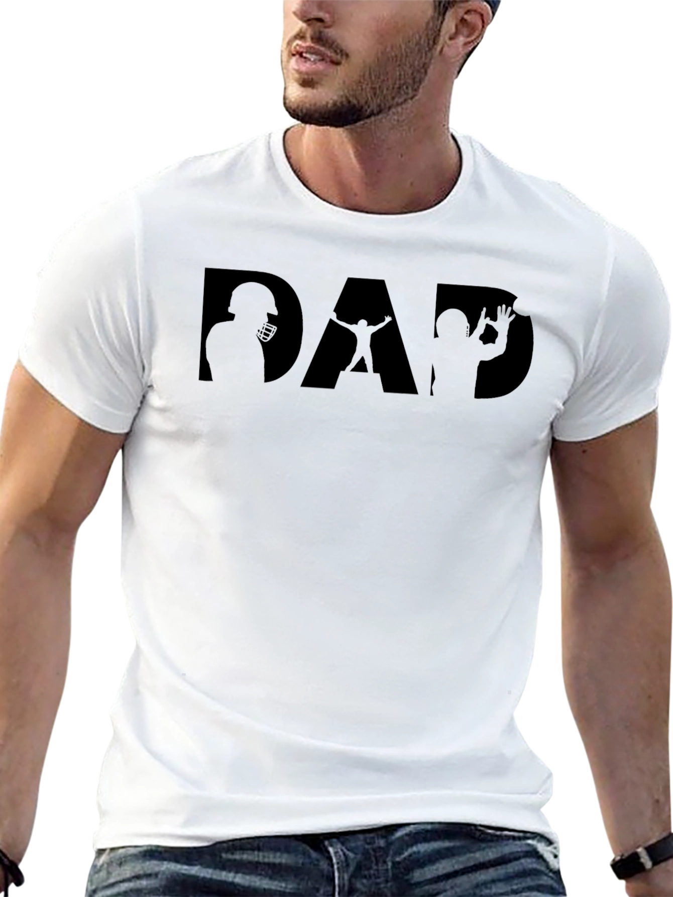 Dad Football Silhouette Graphic Tee - Black