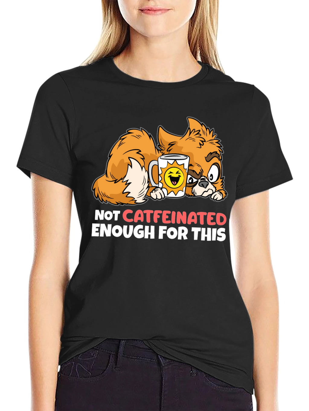 Funny Cat Not Caffeinated Enough Graphic T-Shirt