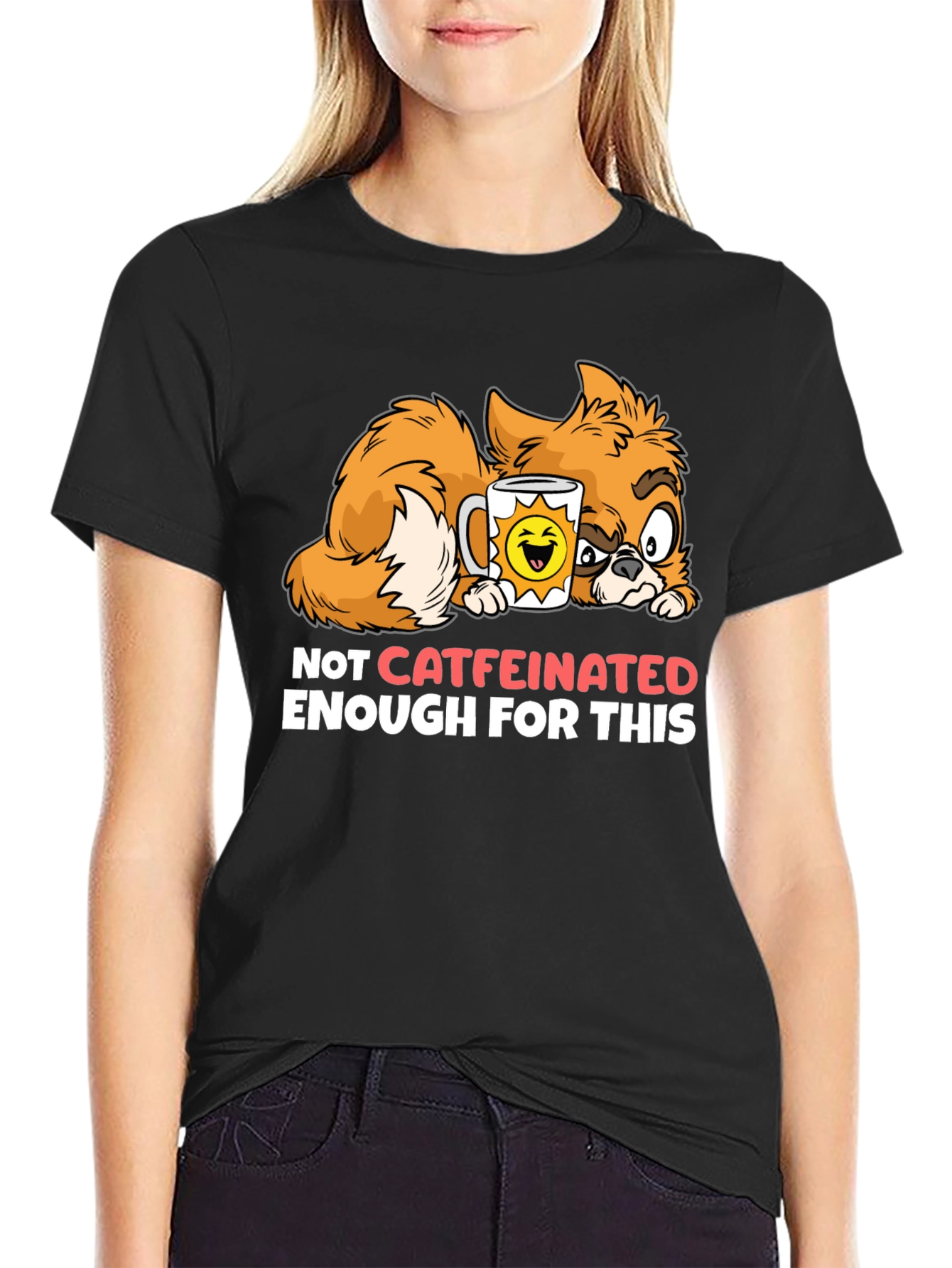 Funny Cat Not Caffeinated Enough Graphic T-Shirt