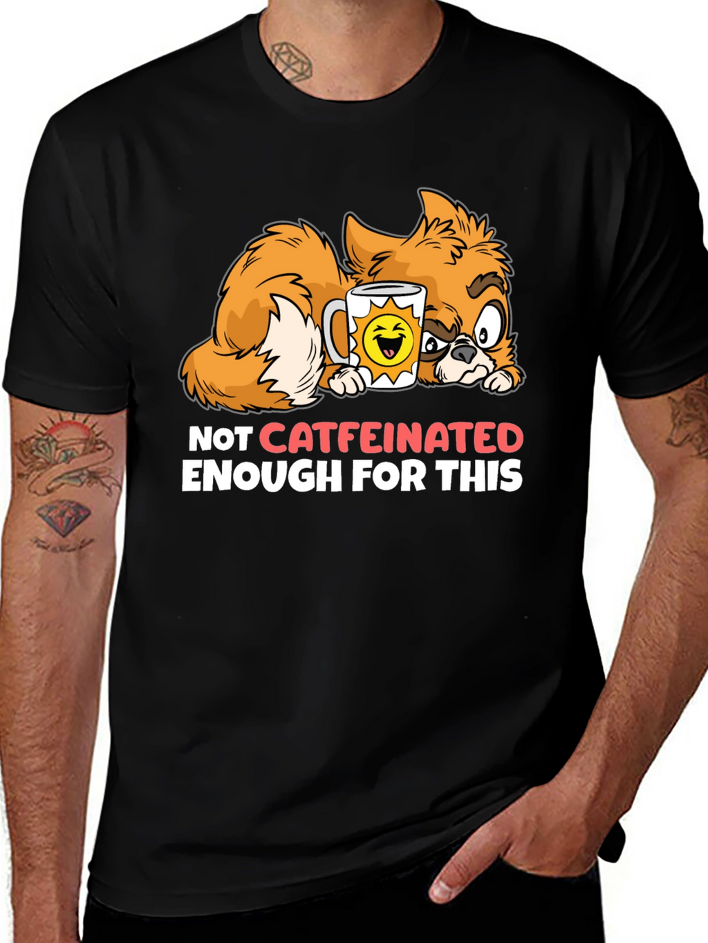 Funny Cat Not Caffeinated Enough Graphic T-Shirt