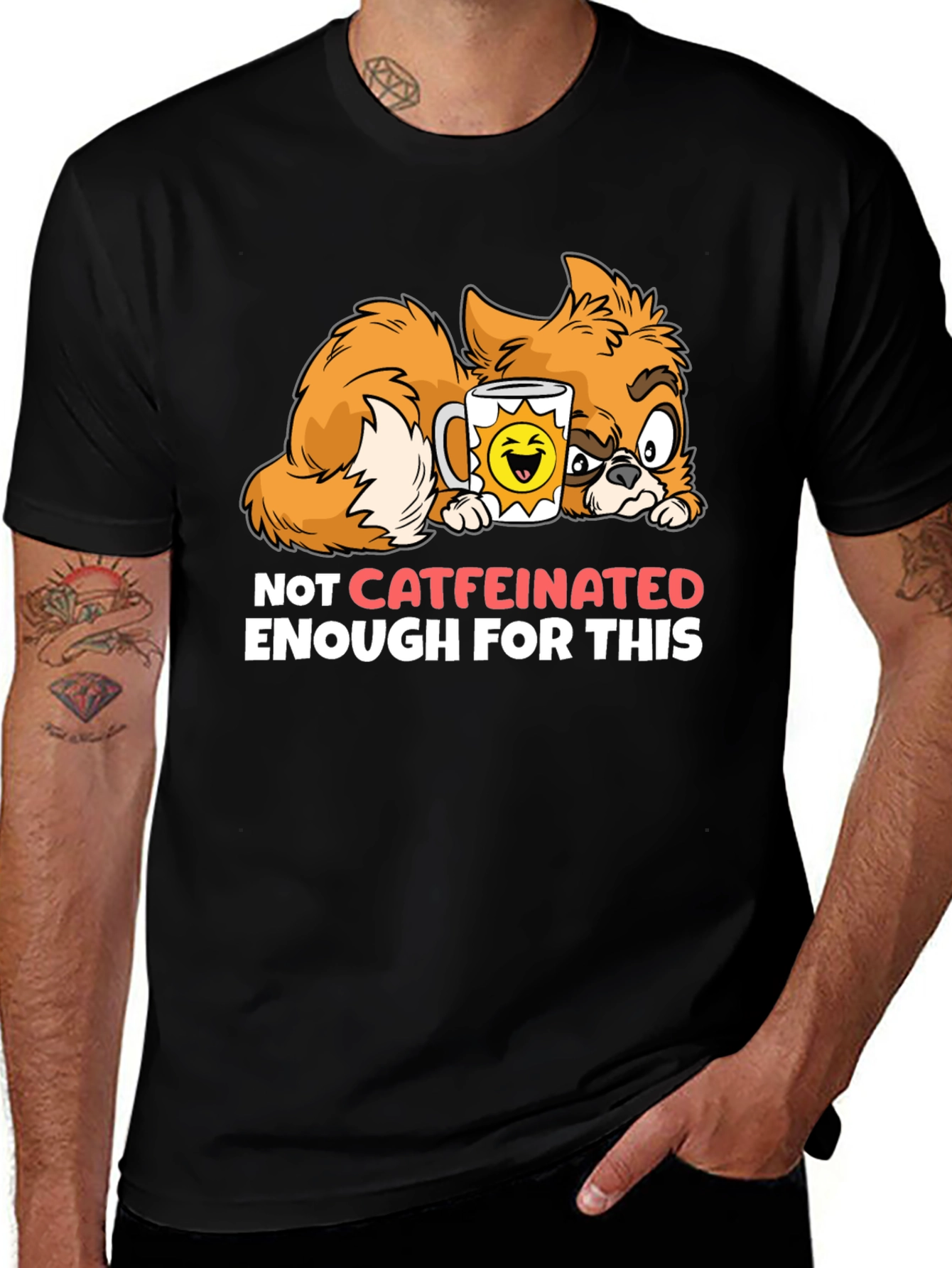 Funny Cat Not Caffeinated Enough Graphic T-Shirt