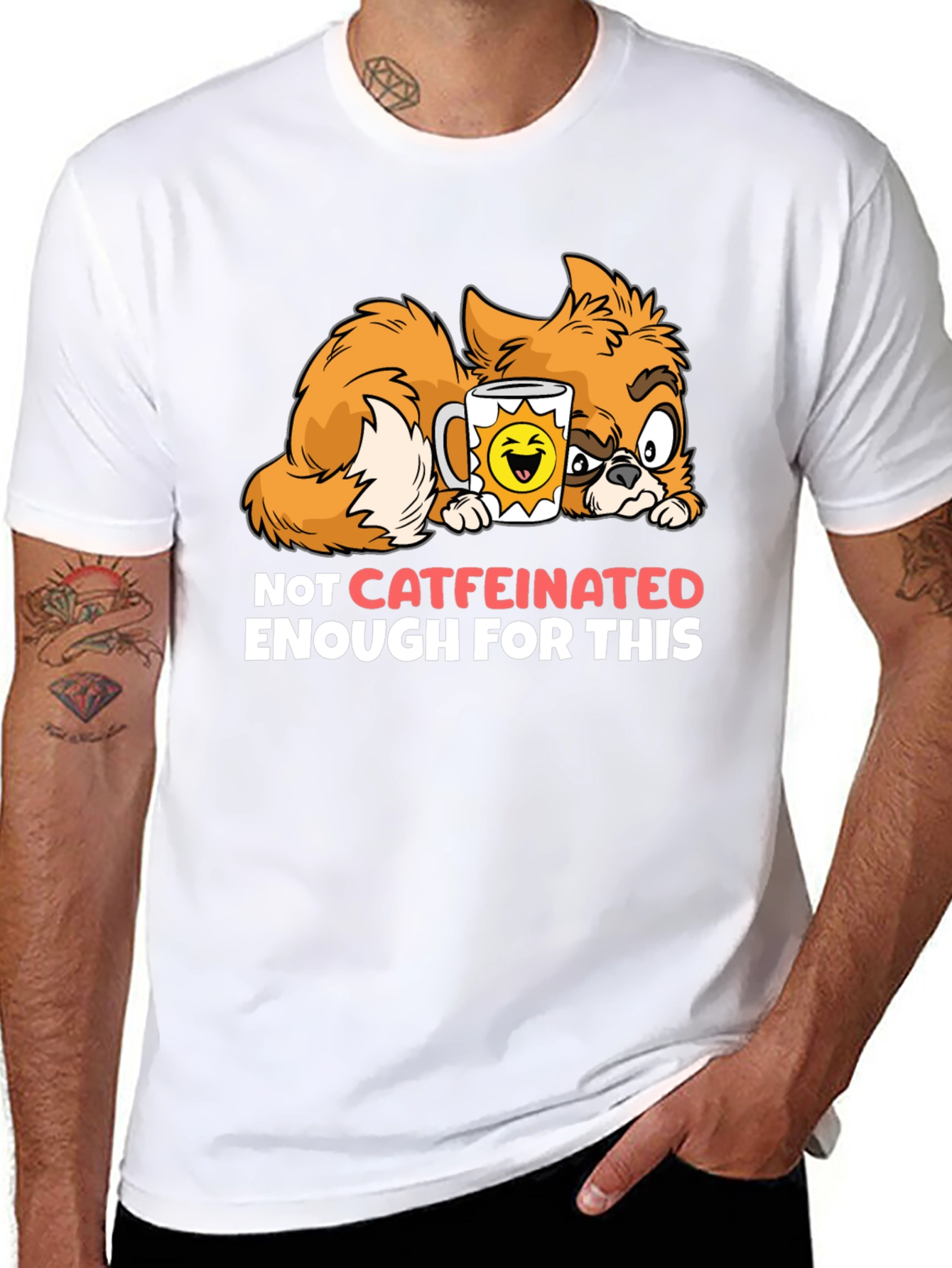 Funny Cat Not Caffeinated Enough Graphic T-Shirt