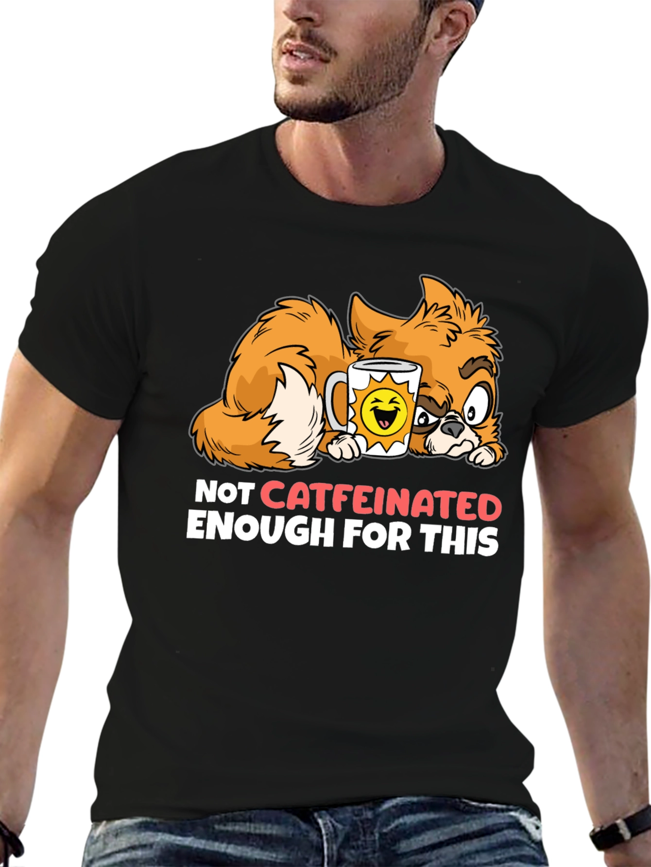 Funny Cat Not Caffeinated Enough Graphic T-Shirt
