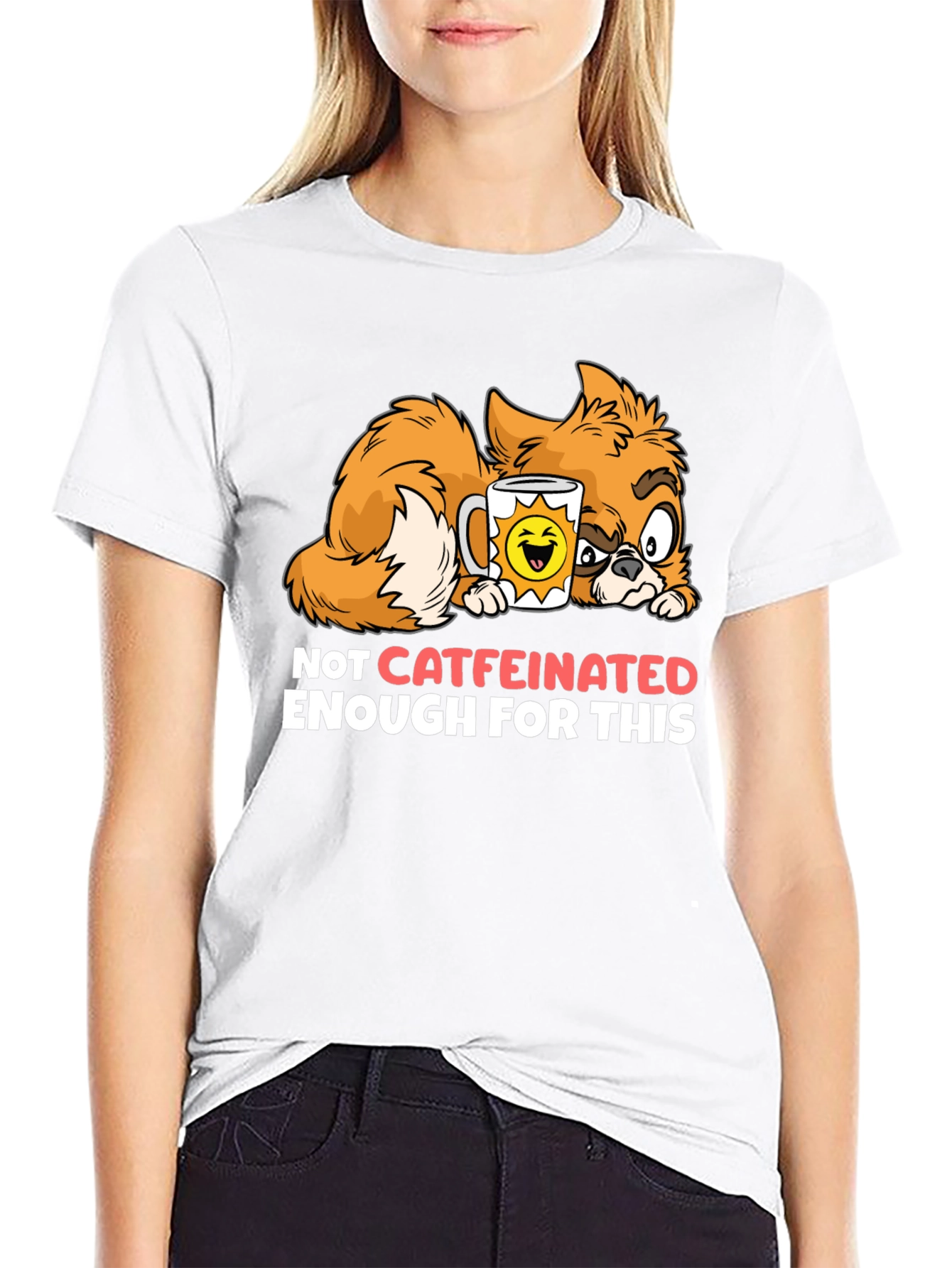 Funny Cat Not Caffeinated Enough Graphic T-Shirt