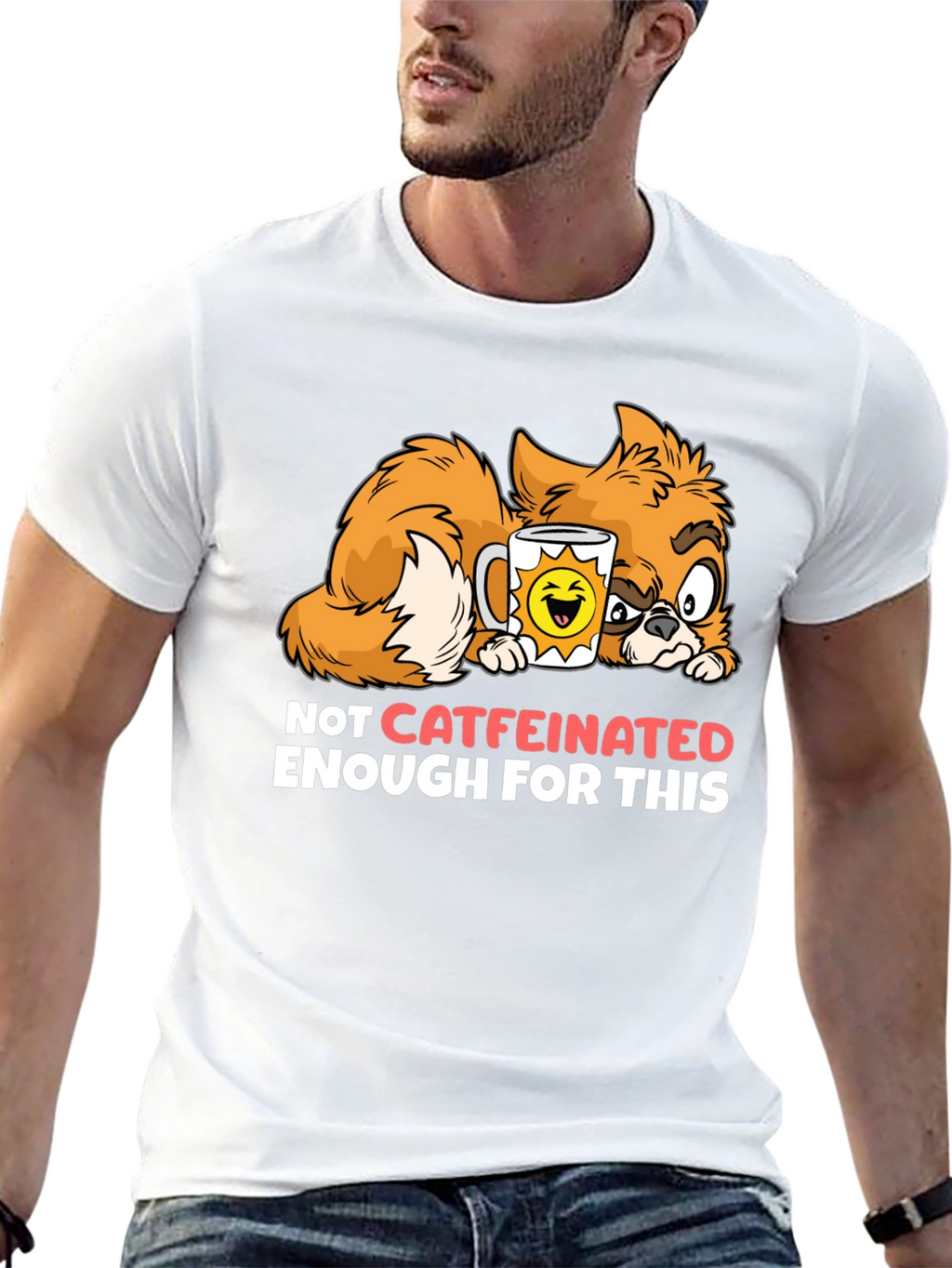 Funny Cat Not Caffeinated Enough Graphic T-Shirt