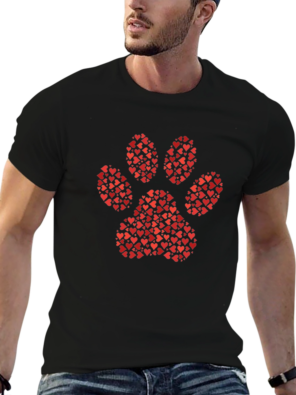 Heart Paw Print Graphic Tee - Black