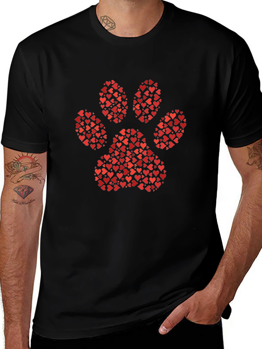 Heart Paw Print Graphic Tee - Black