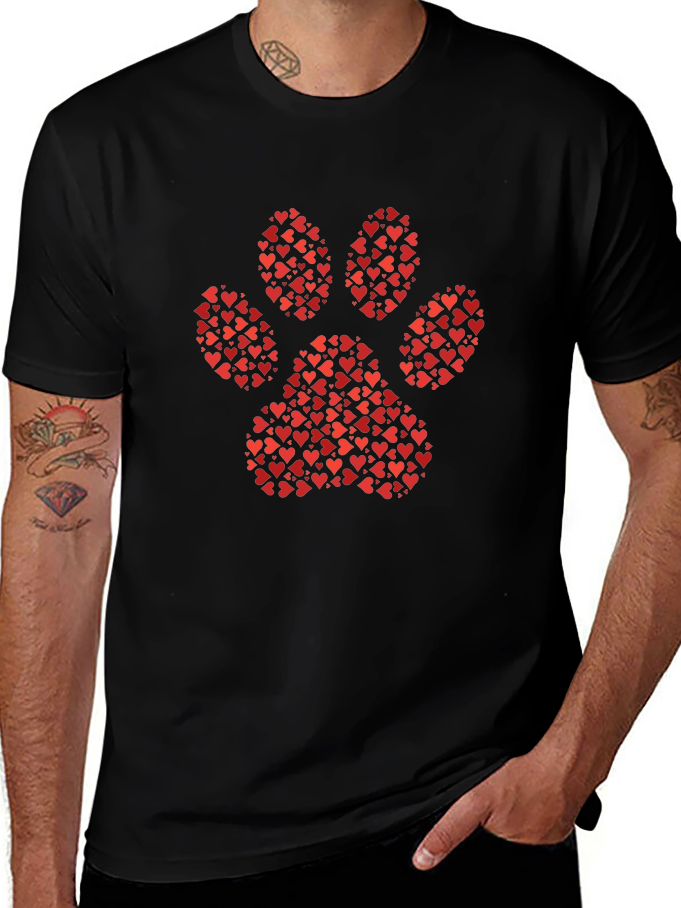 Heart Paw Print Graphic Tee - Black