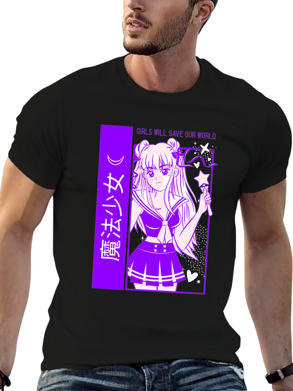 Anime Graphic T-Shirt - Girls Save Our World