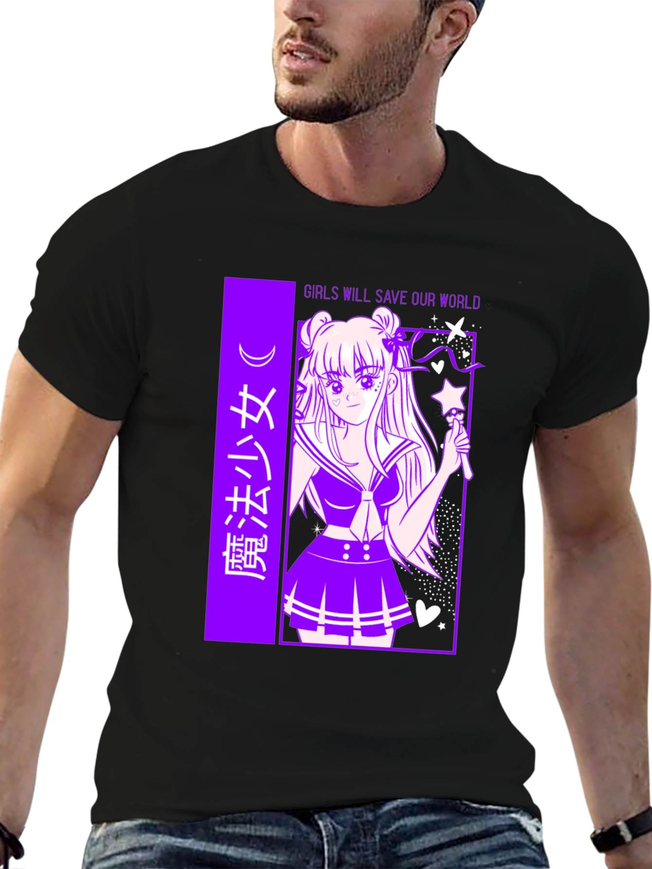 Anime Graphic T-Shirt - Girls Save Our World