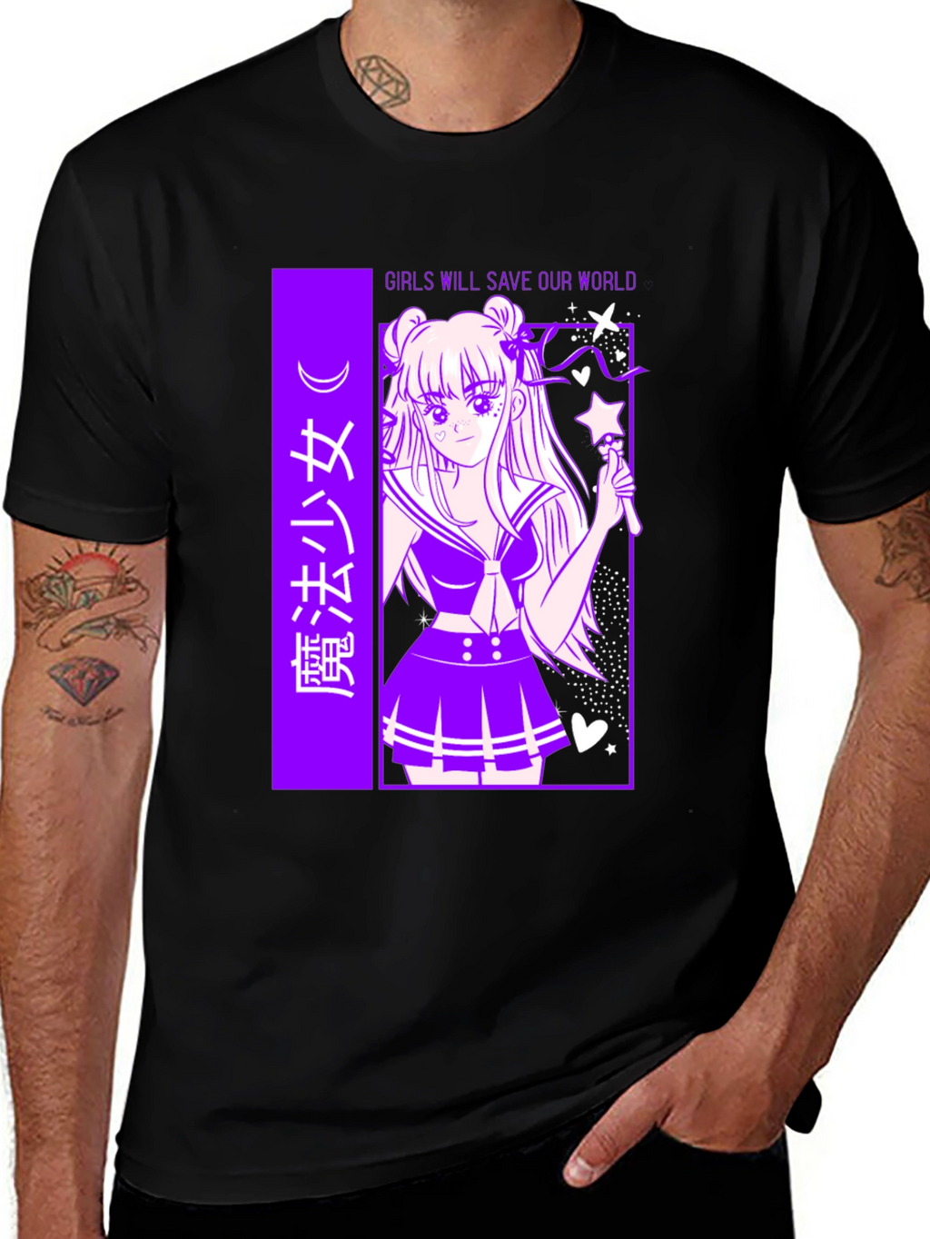 Anime Graphic T-Shirt - Girls Save Our World