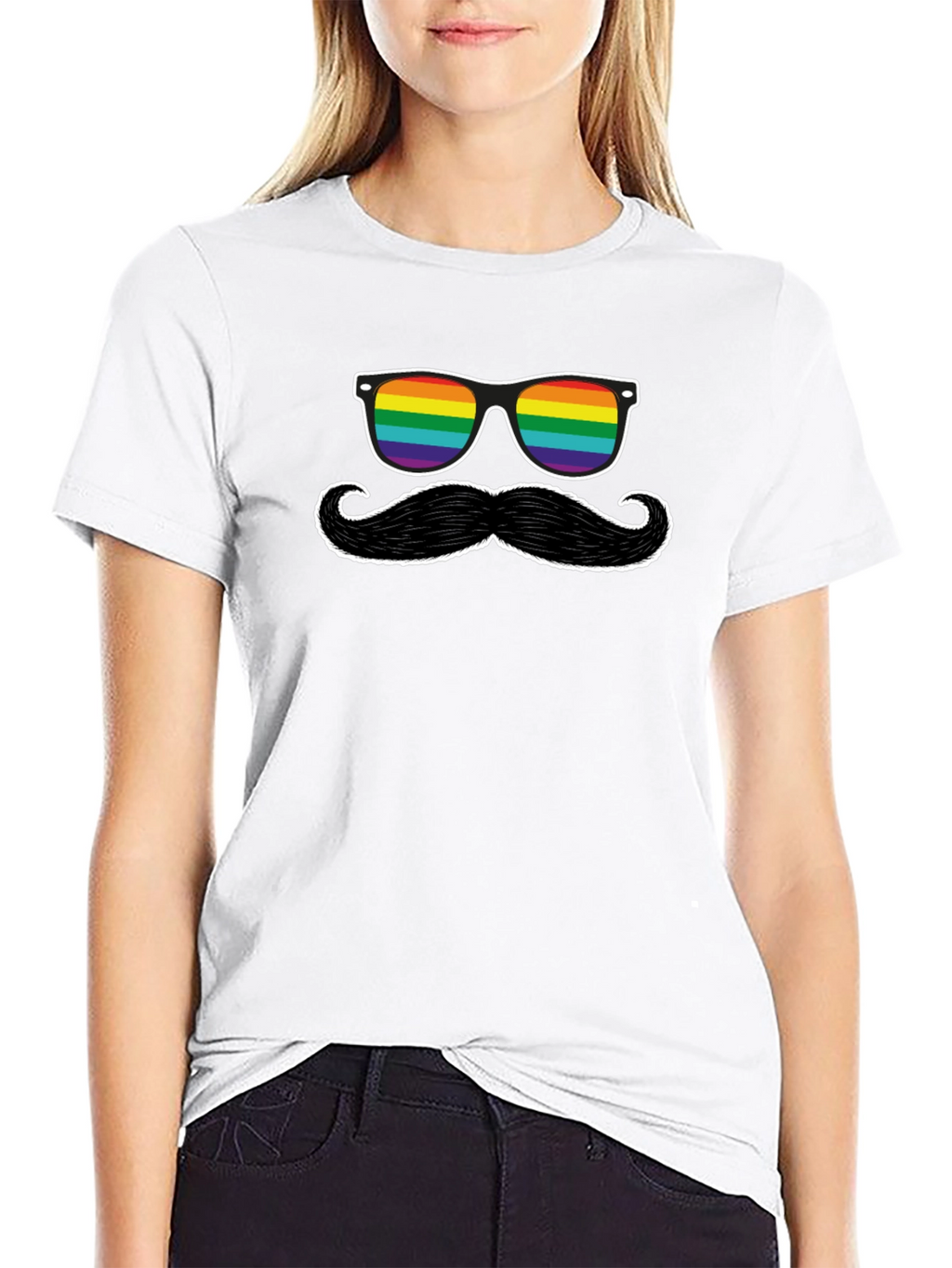 Rainbow Sunglasses and Mustache Graphic Tee