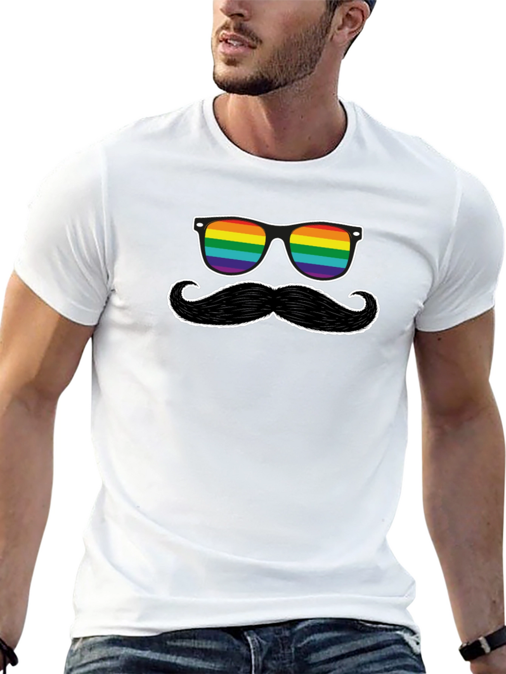Rainbow Sunglasses and Mustache Graphic Tee