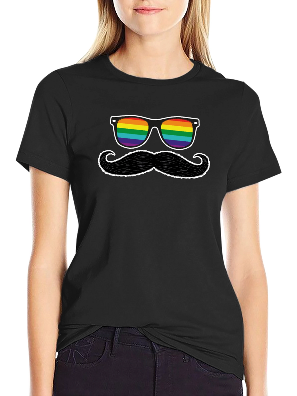 Rainbow Sunglasses and Mustache Graphic Tee